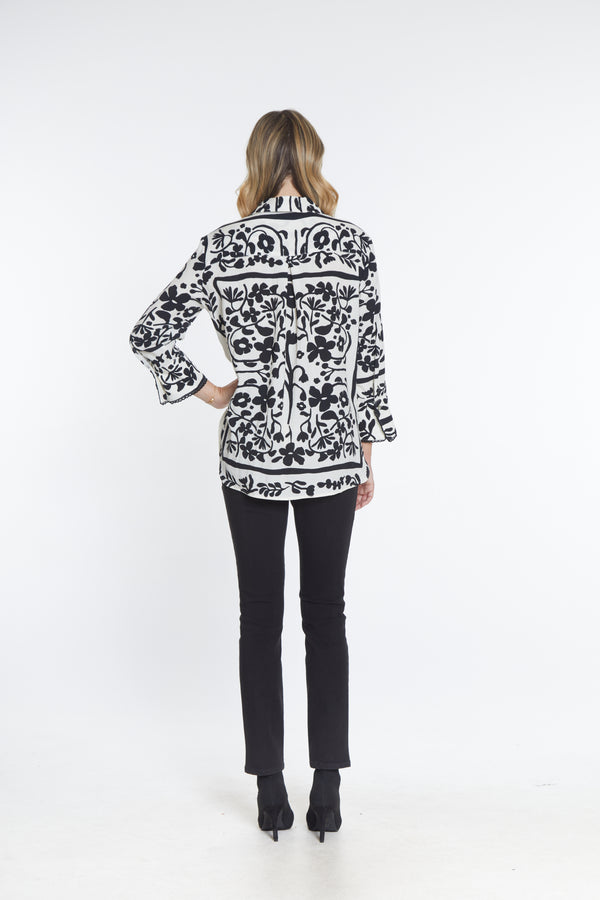 Printed V-Collar Shirt - Black