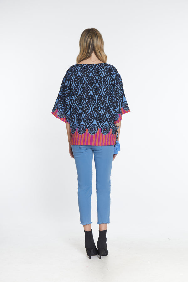 Mixed Print Boatneck Top - Multi