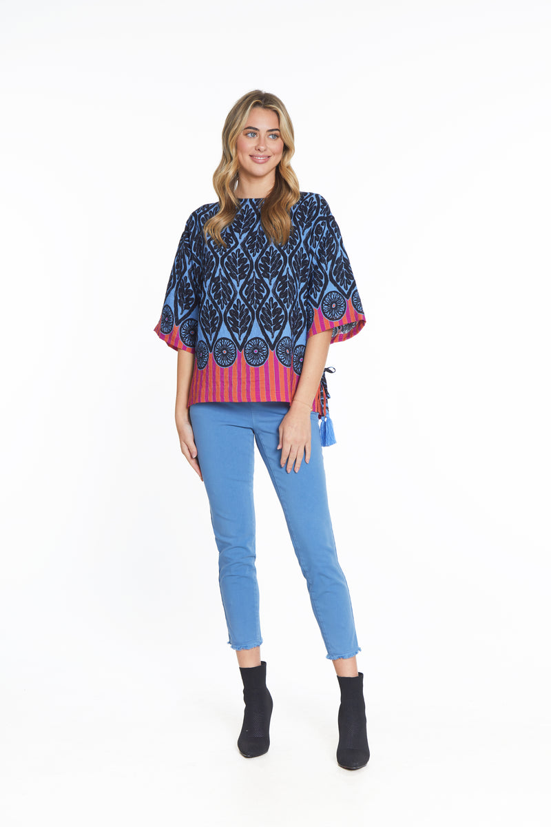 Mixed Print Boatneck Top - Multi