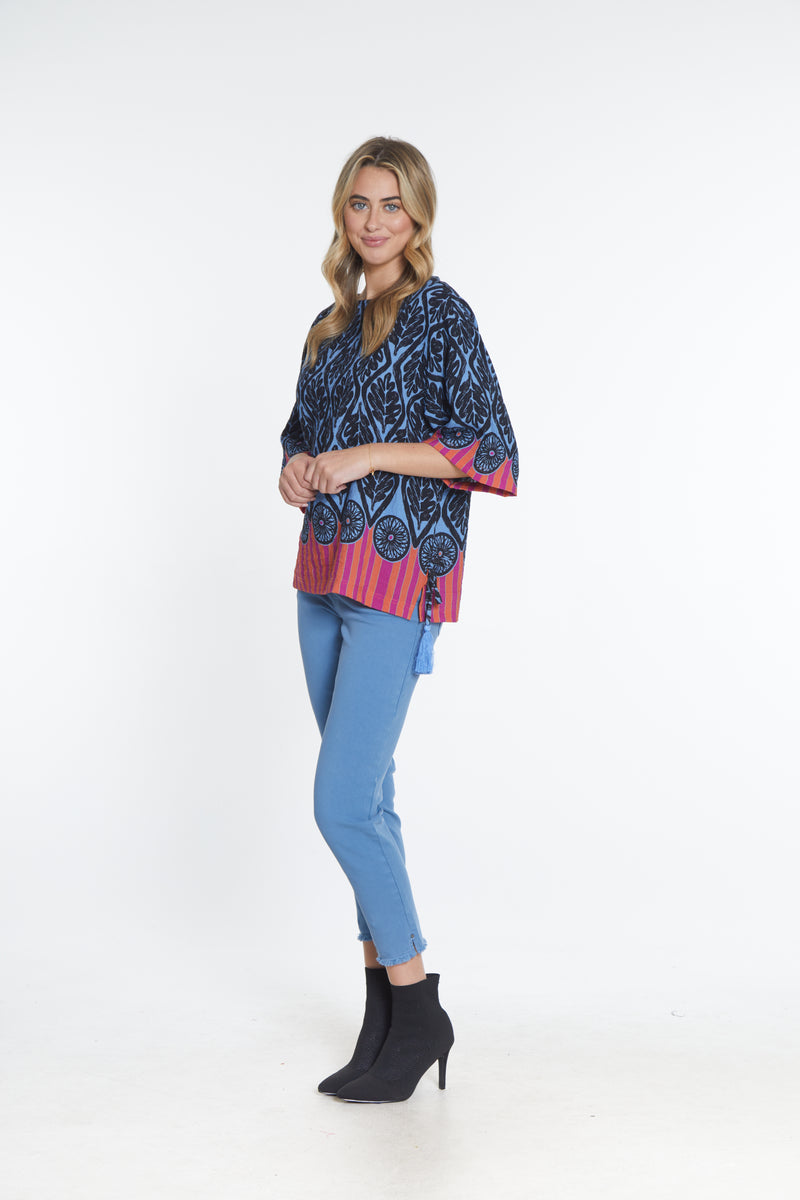 Mixed Print Boatneck Top - Multi