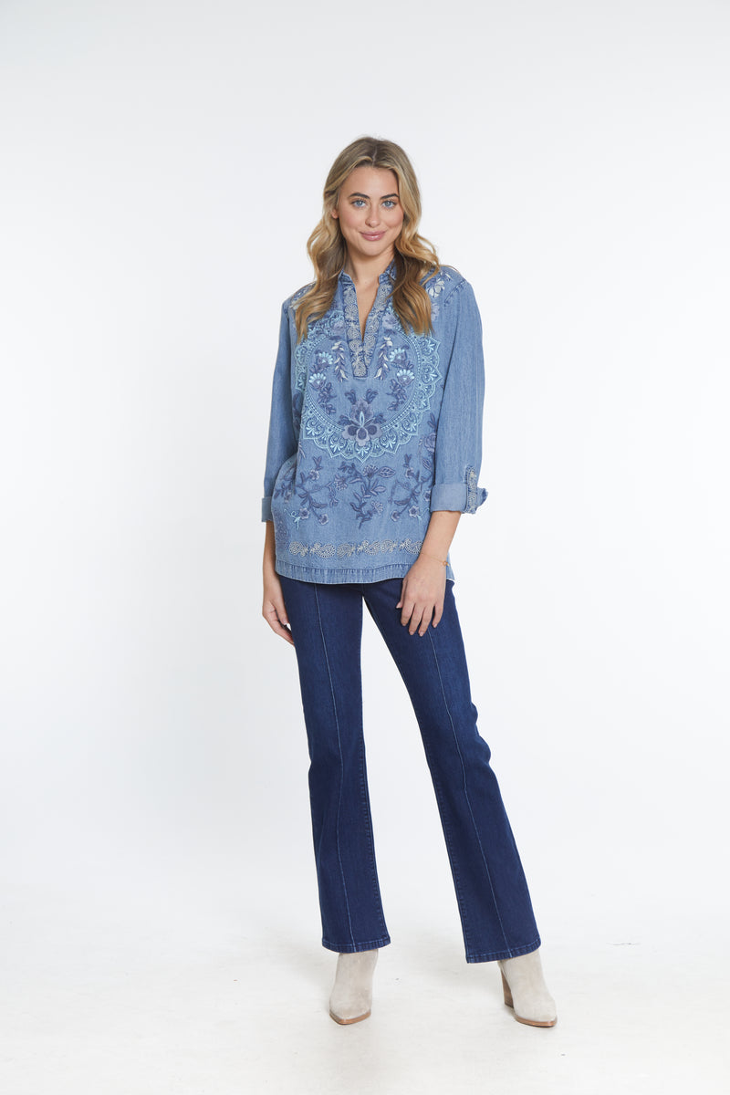 V-Neck Collared Shirt - Blue