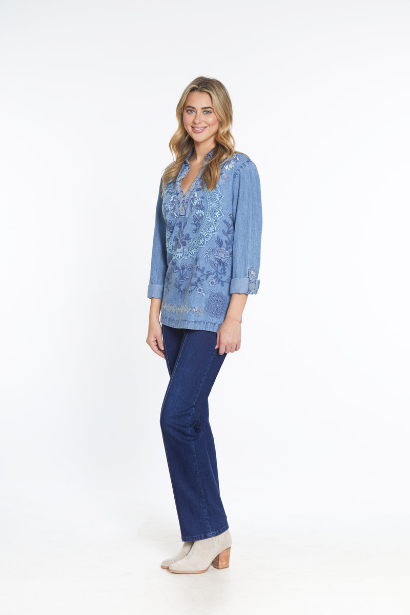 V-Neck Collared Shirt - Blue