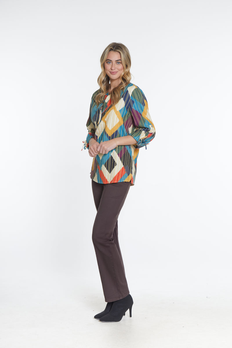 Stitched Print Henley Top - Multi