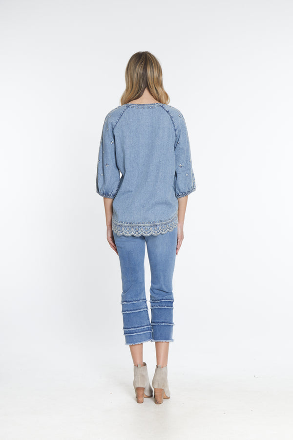 Embroidered Chambray Top - Chambray