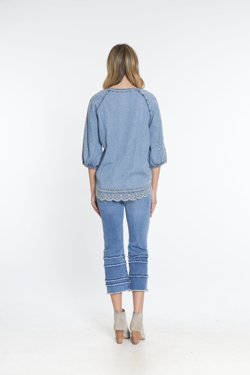 Embroidered Chambray Top - Chambray