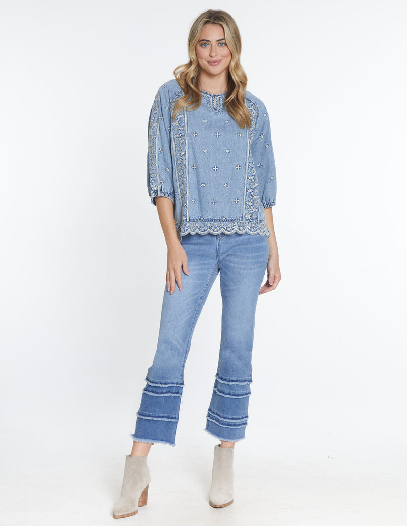 Embroidered Chambray Top - Chambray
