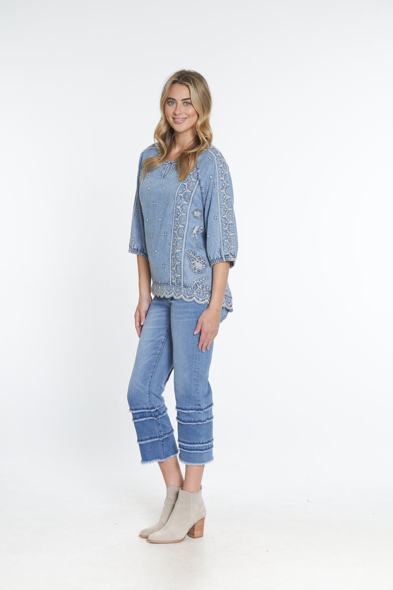 Embroidered Chambray Top - Chambray