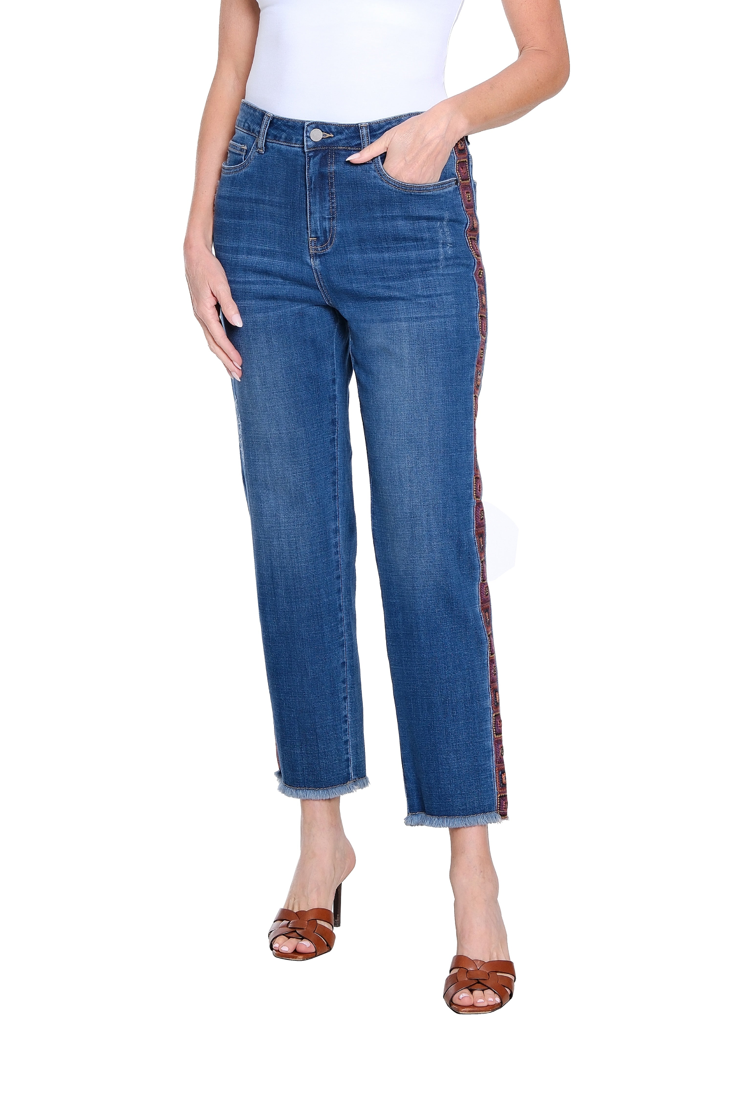 Embroidered Straight Leg Jeans – Dark Indigo
