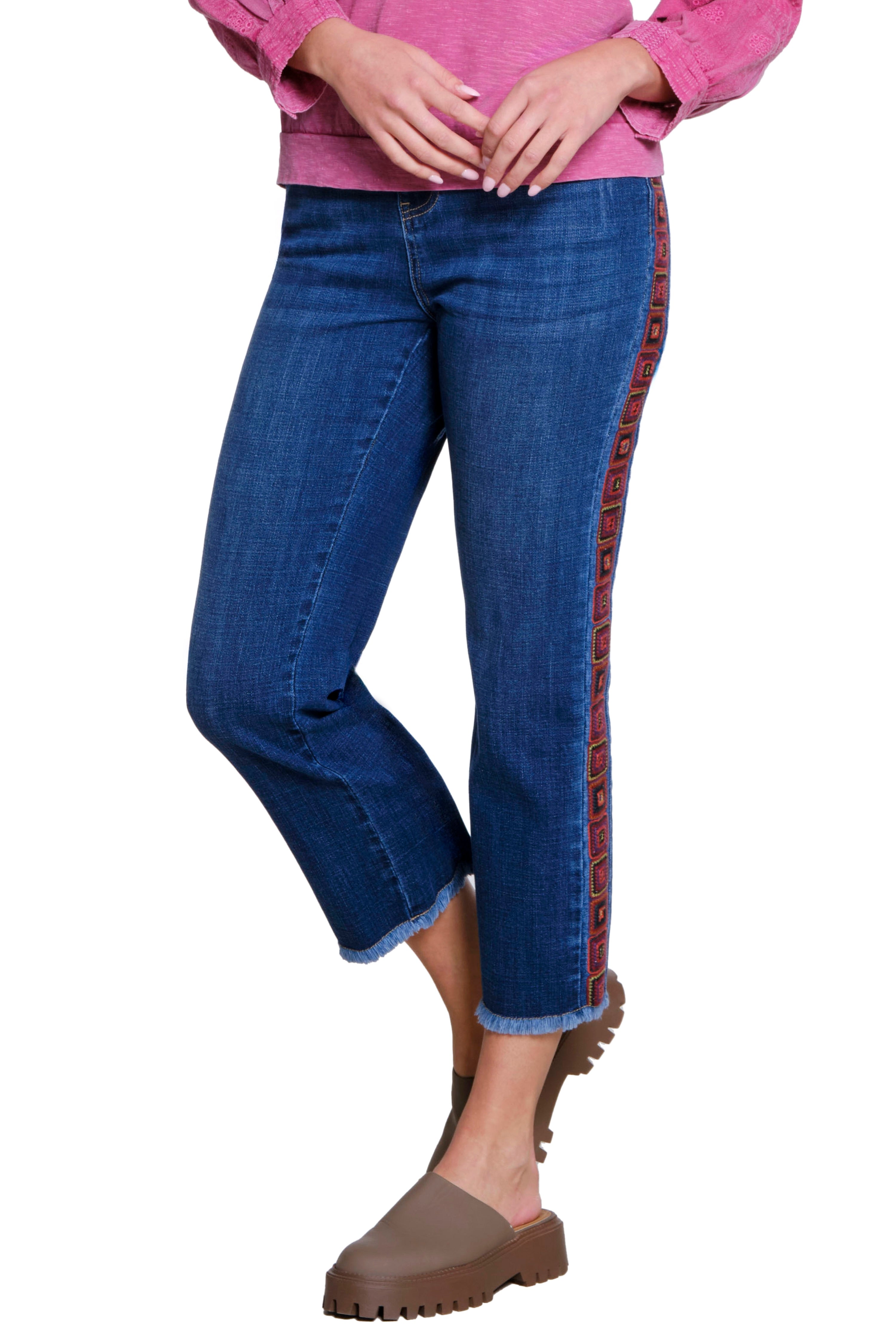 Embroidered Straight Leg Jeans – Dark Indigo