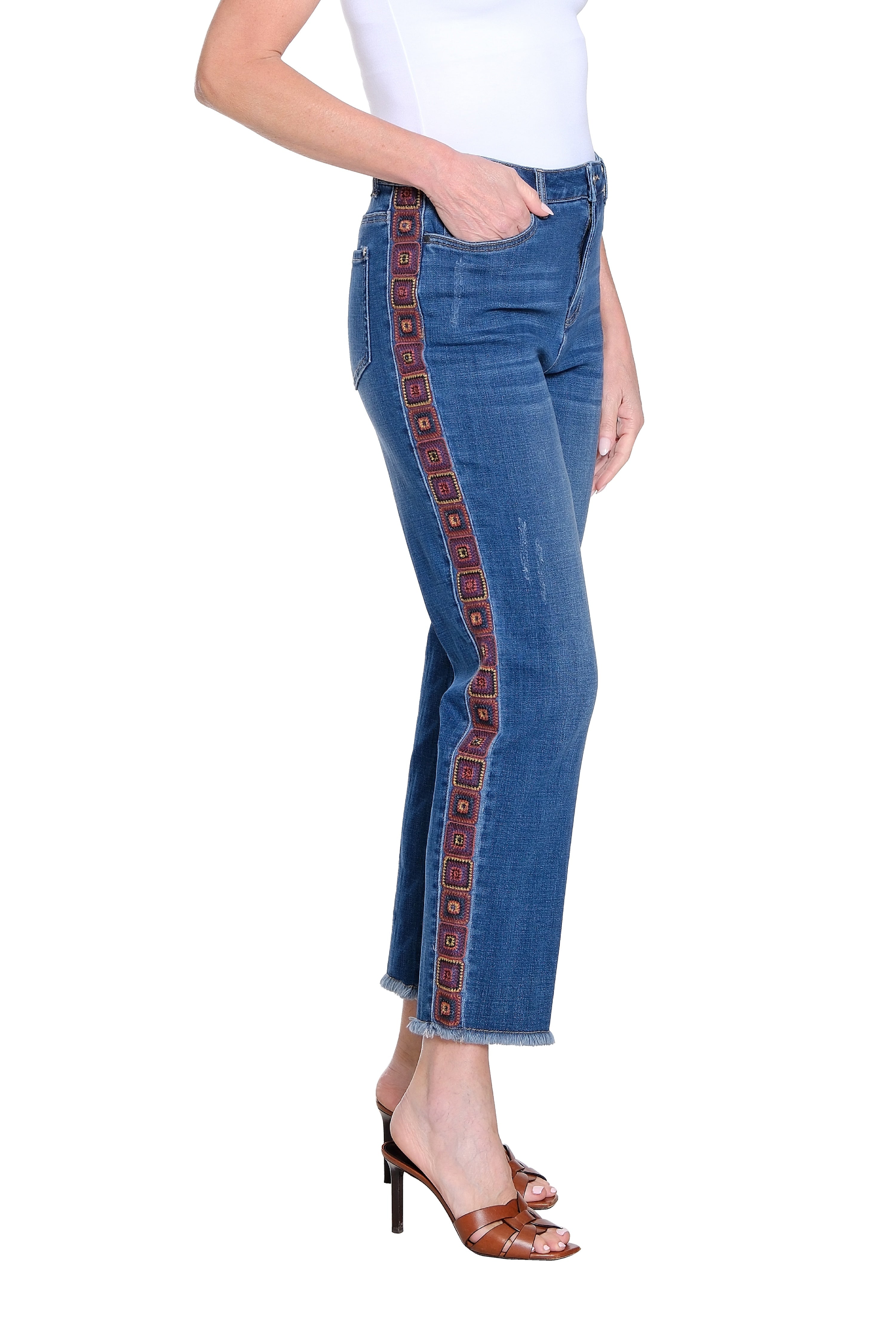 Embroidered Straight Leg Jeans – Dark Indigo
