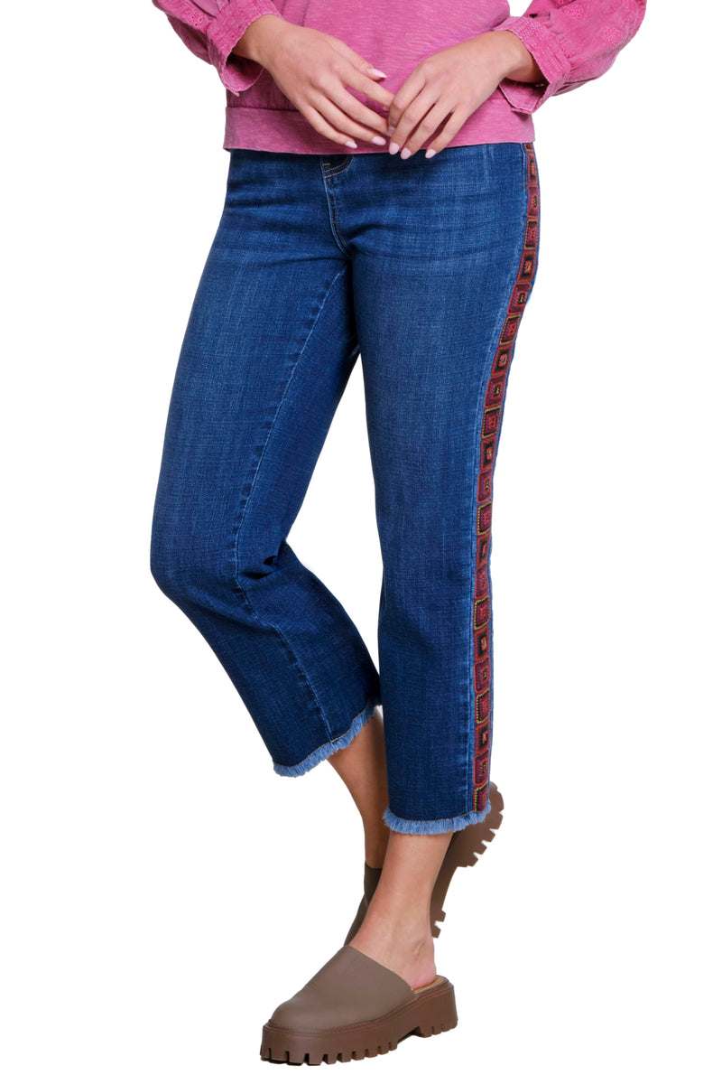 Embroidered Straight Leg Jeans – Dark Indigo