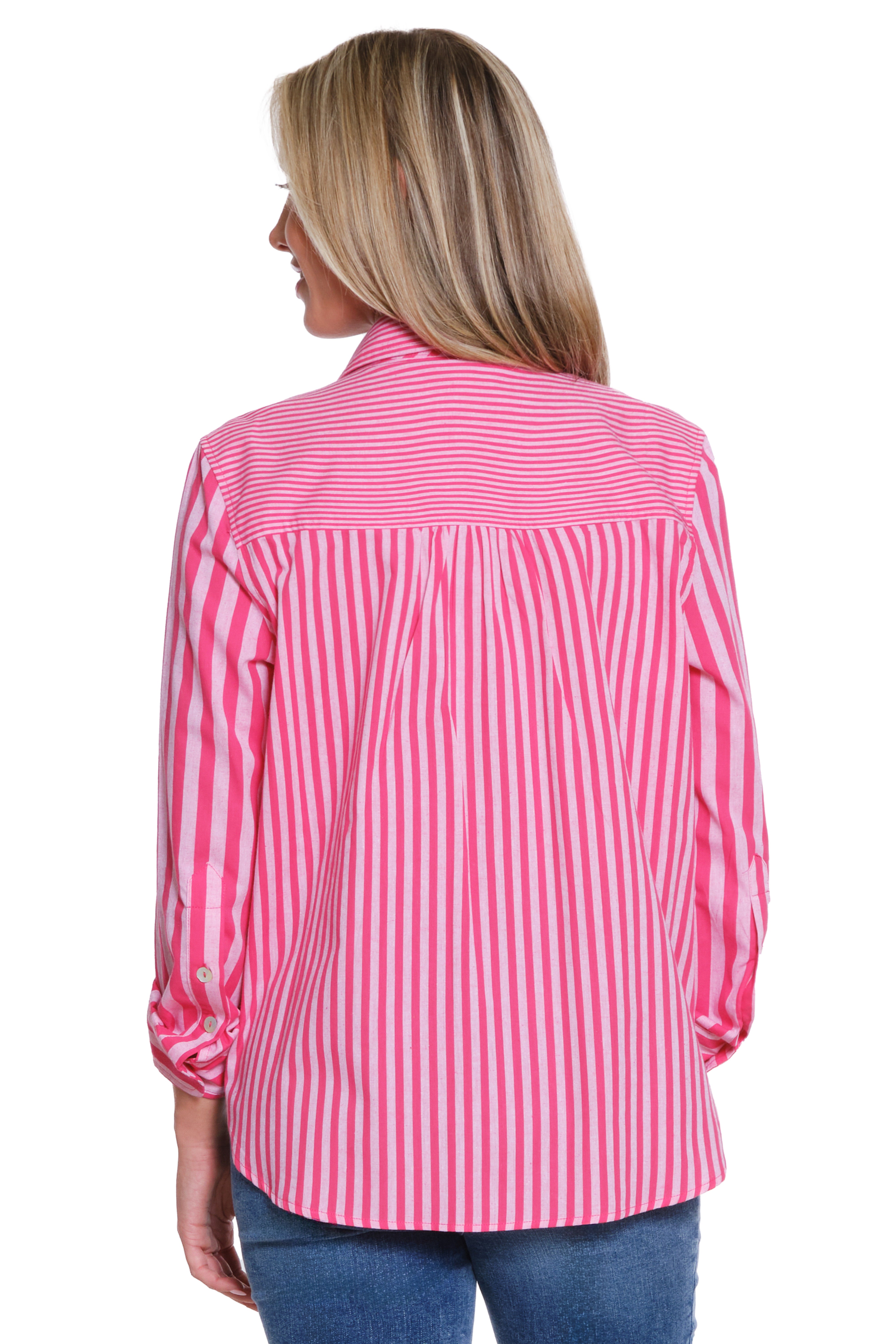 Mixed Stripe Button-Up Shirt - Pink Stripe