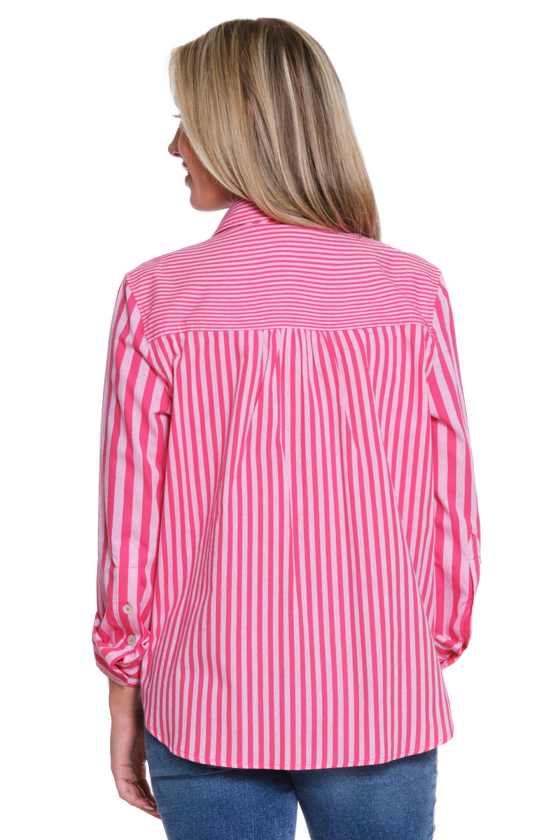 Mixed Stripe Button-Up Shirt - Pink Stripe