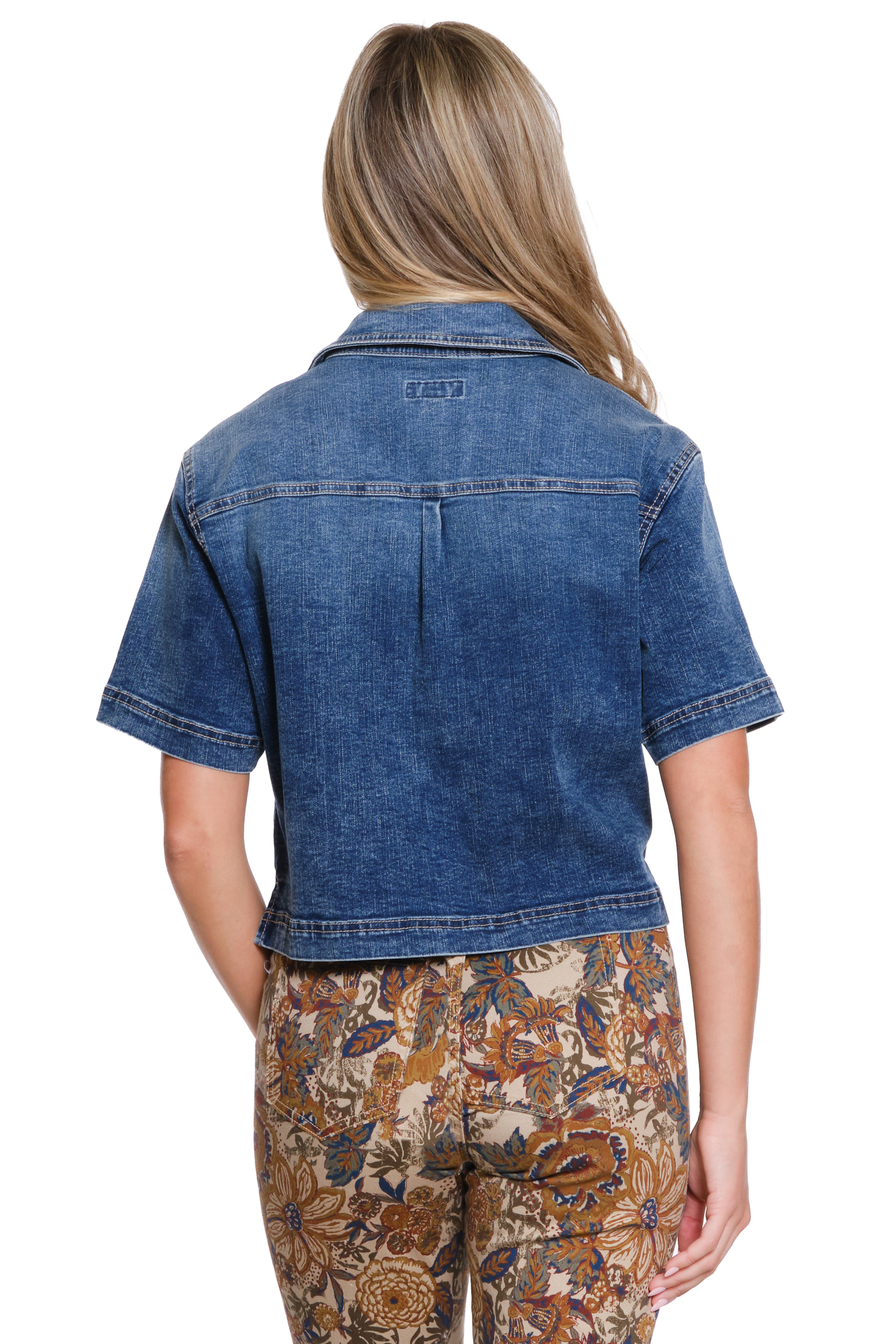 Denim Short Sleeve Top - Dark Indigo