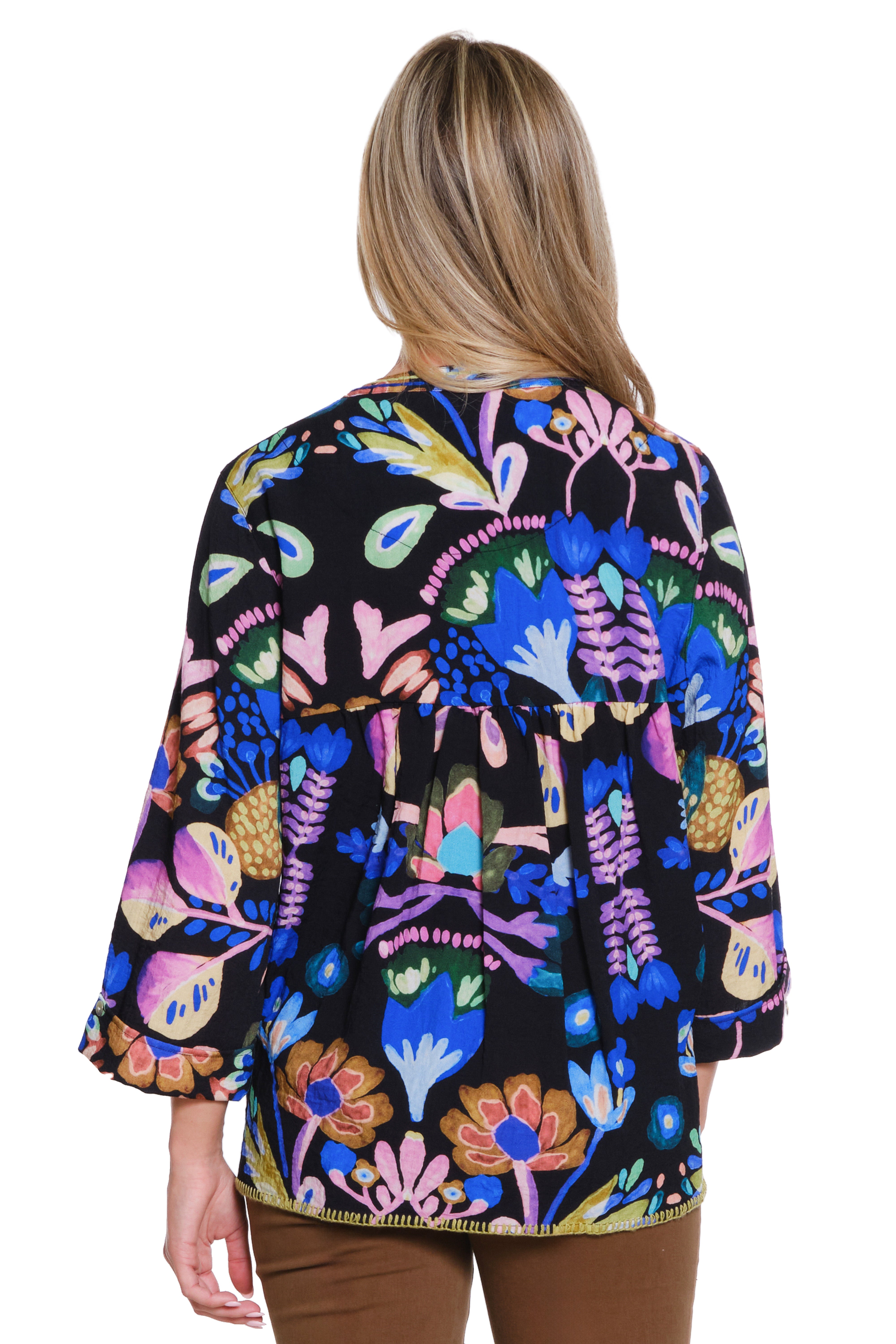 Floral Print Top with 3/4 Sleeves - Multi