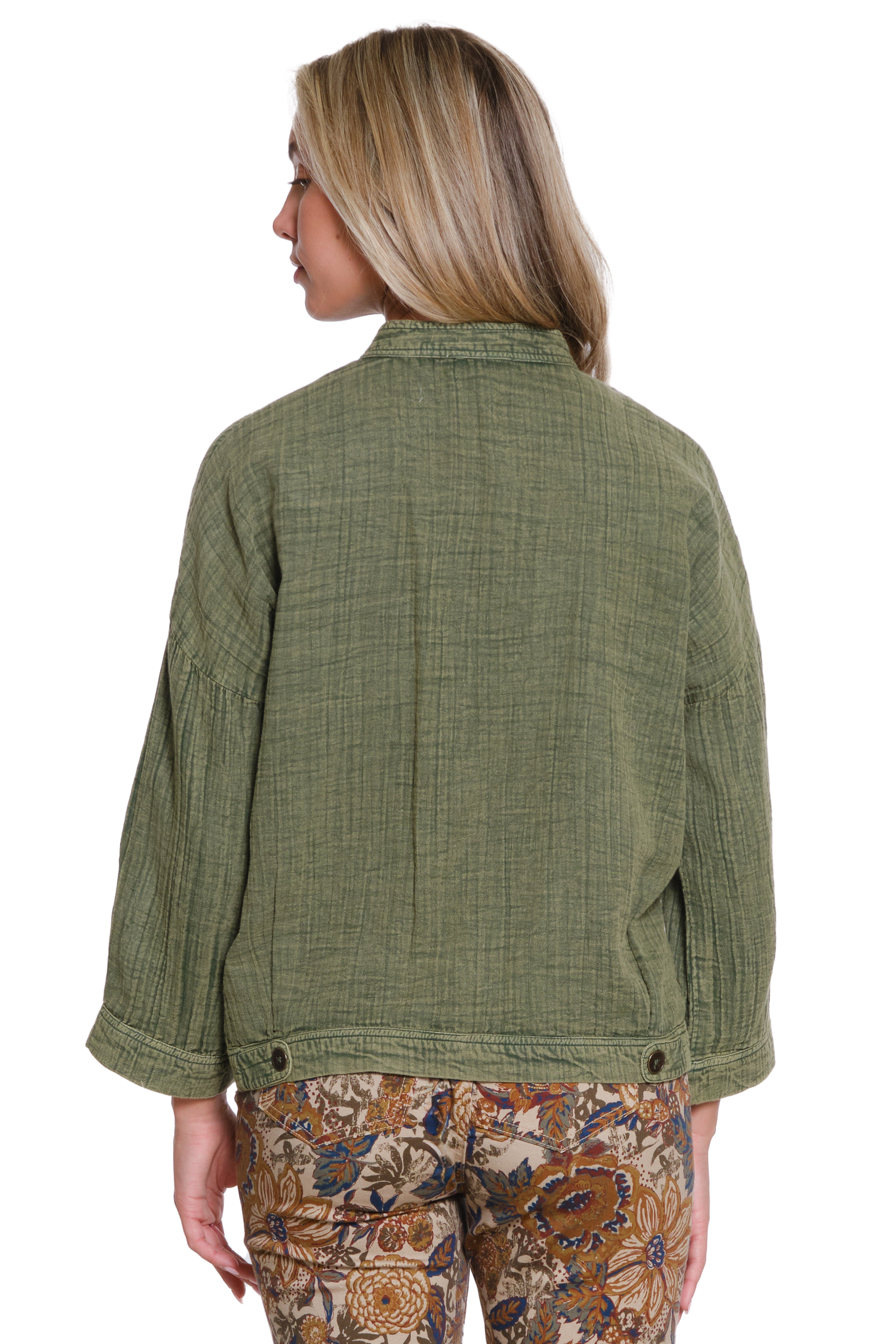 Stand Collar Cotton Jacket – Olive