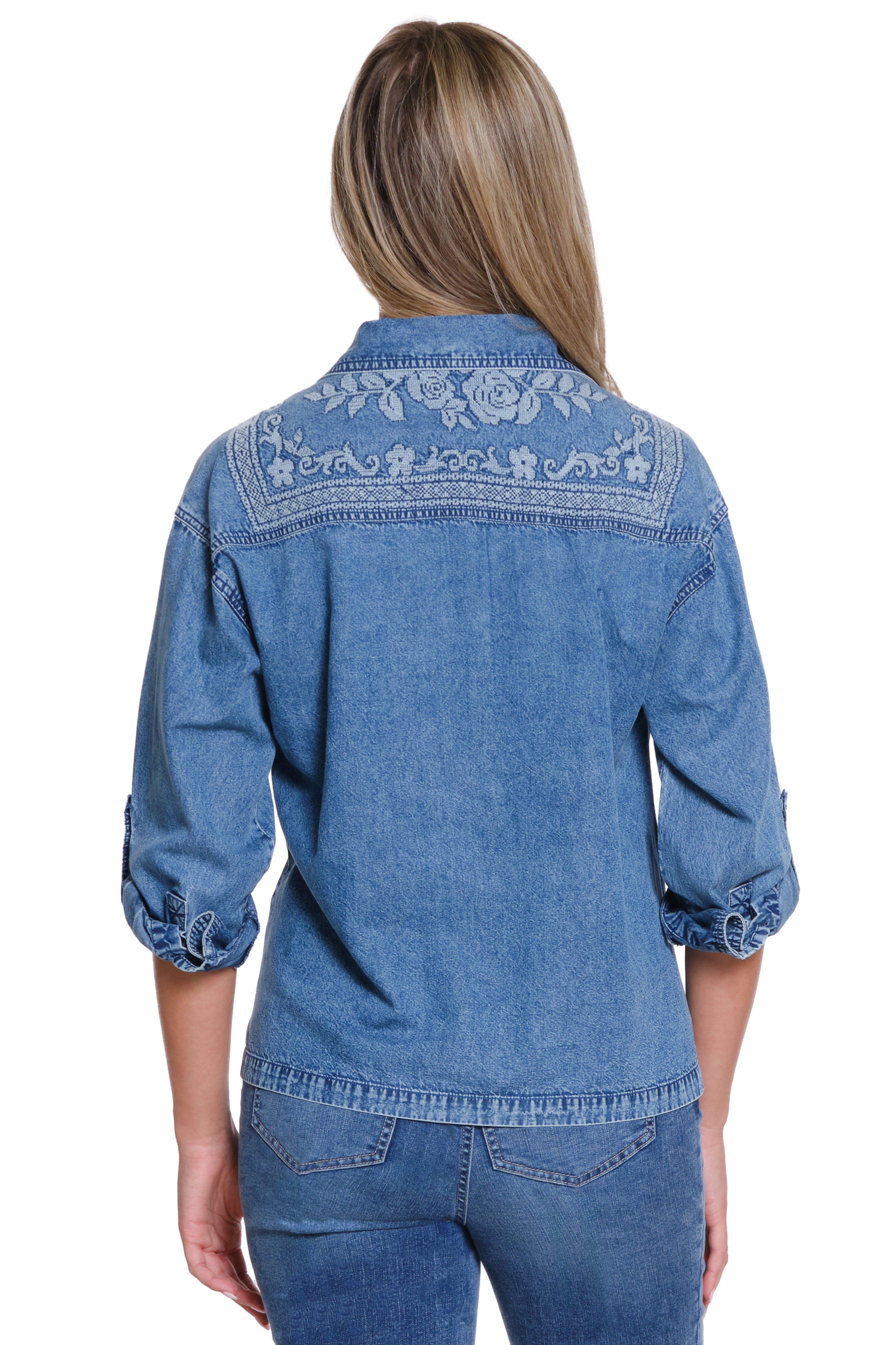 Cross Stitch Embroidered Shirt - Chambray
