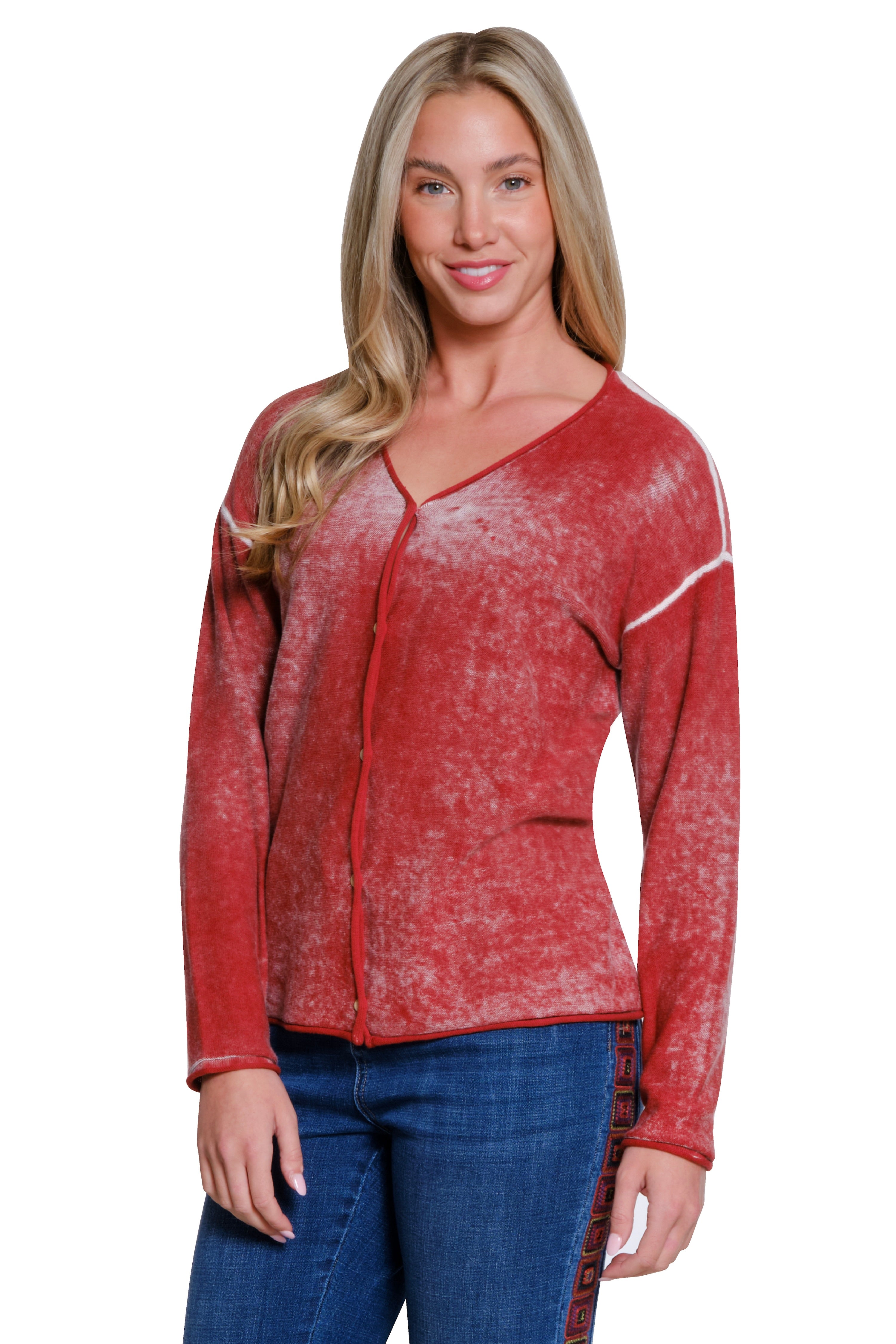 Button Front Cardigan - Brick