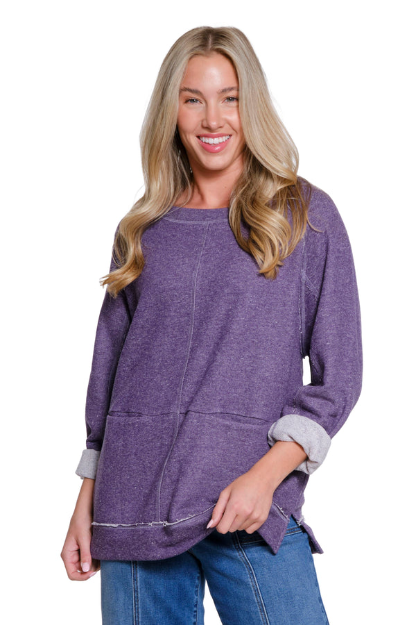 Raglan Sleeve Knit Top - Dark Purple