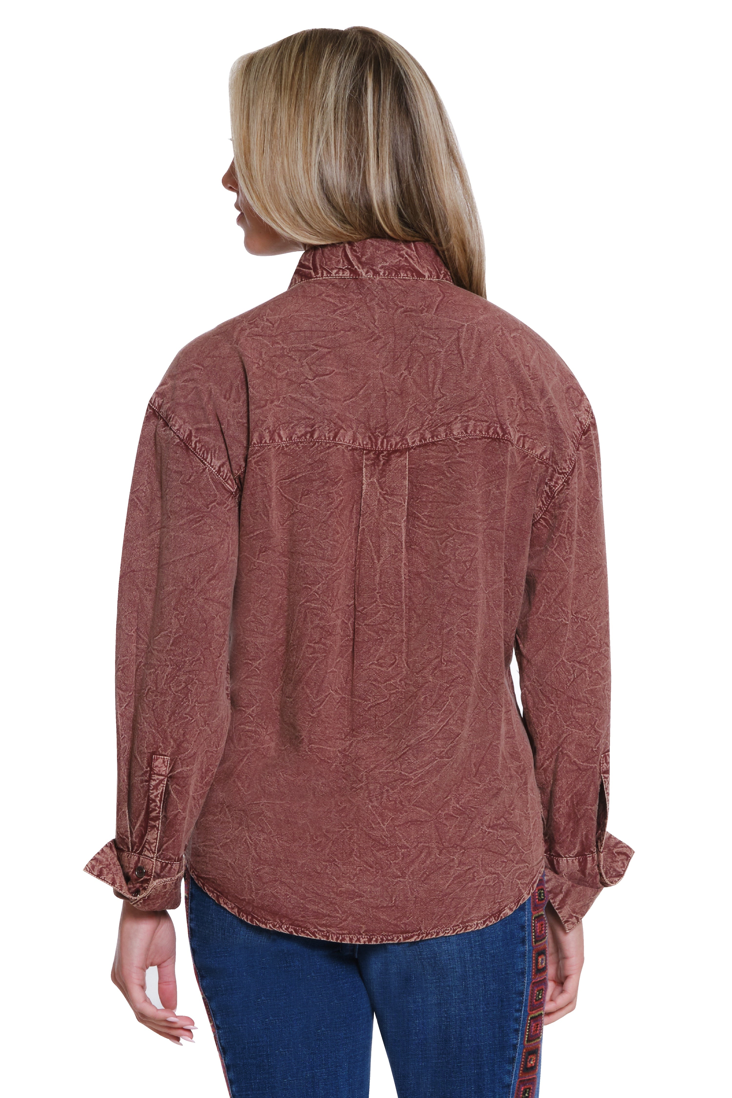 Appliqué Button-Up Shirt - Brick