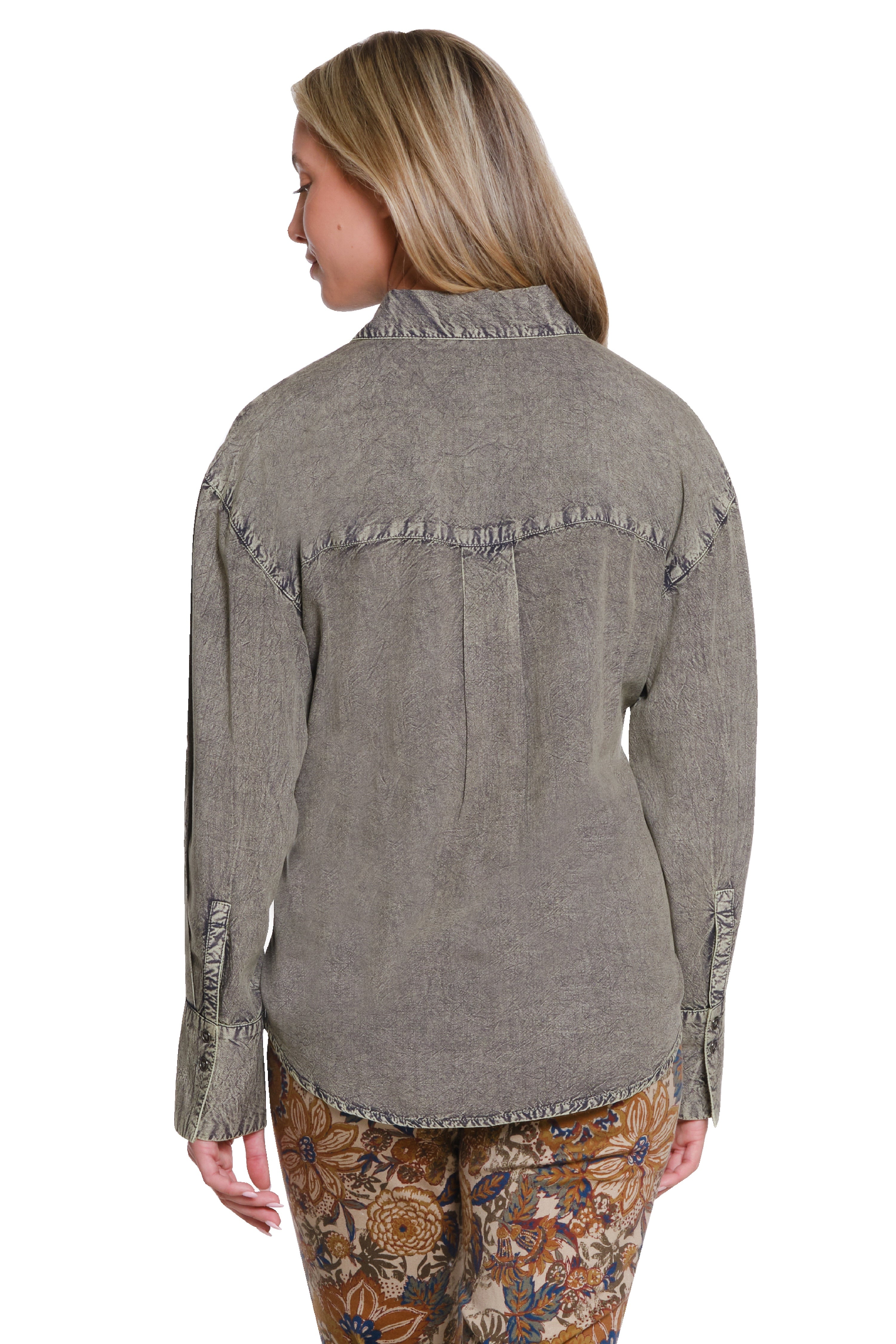 Appliqué Button-Up Shirt - Olive Green