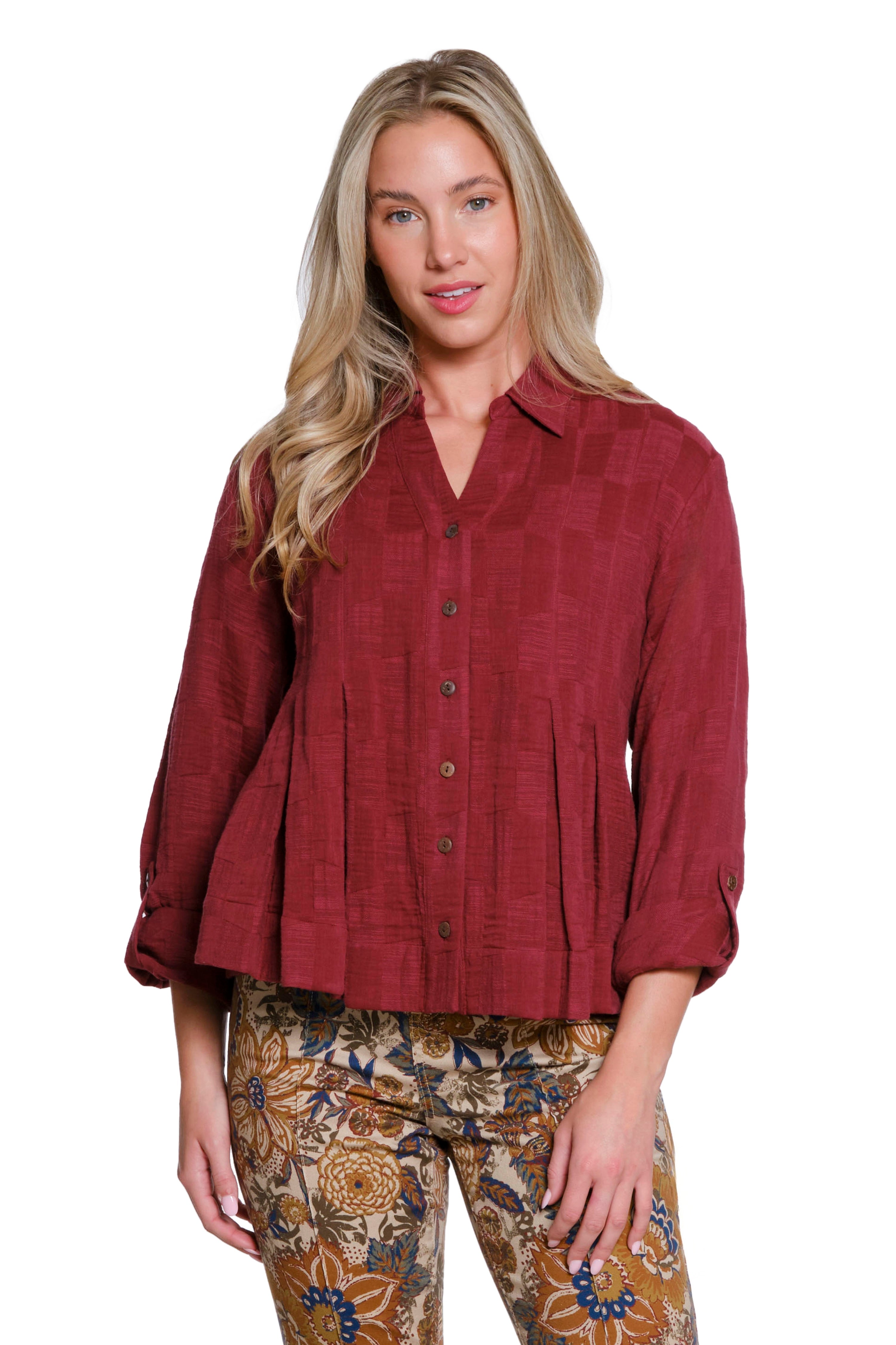 V-Neck Swing Shirt - Wine
