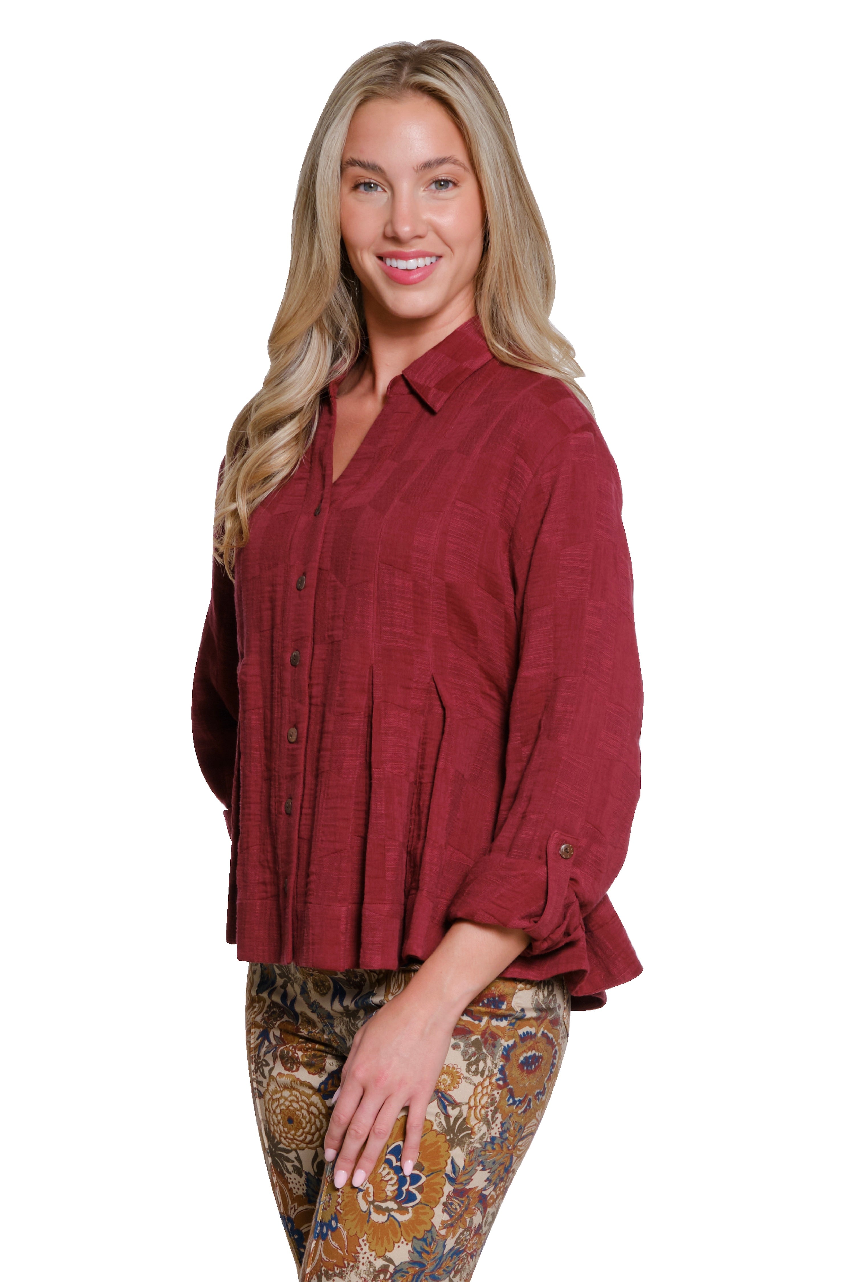 V-Neck Swing Shirt - Wine