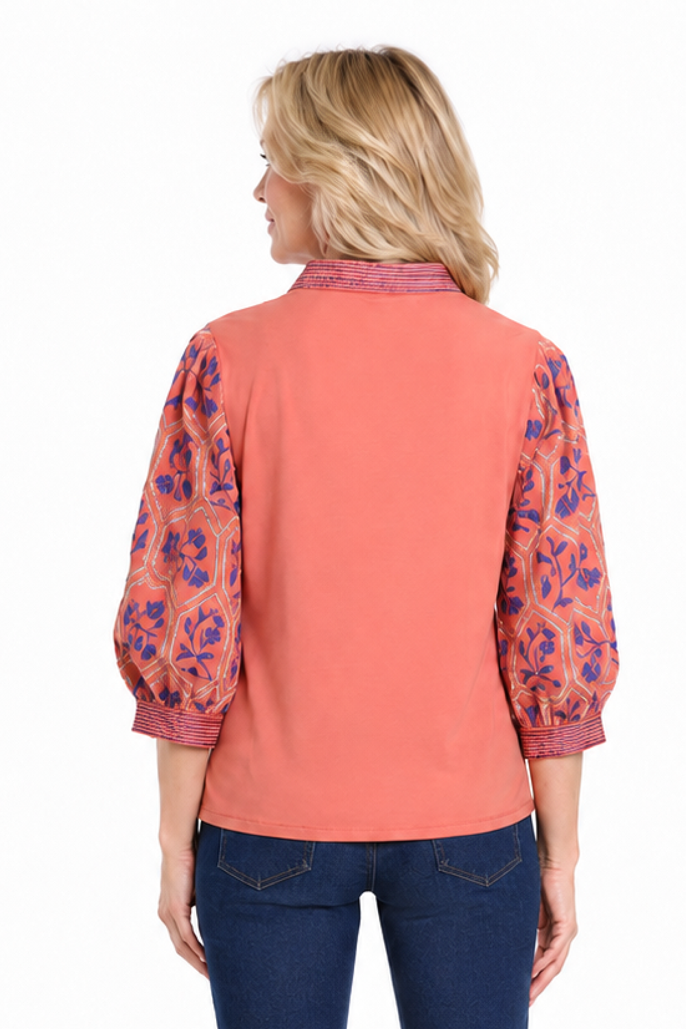 Spice Stand Collar Embroidered Sleeve Top