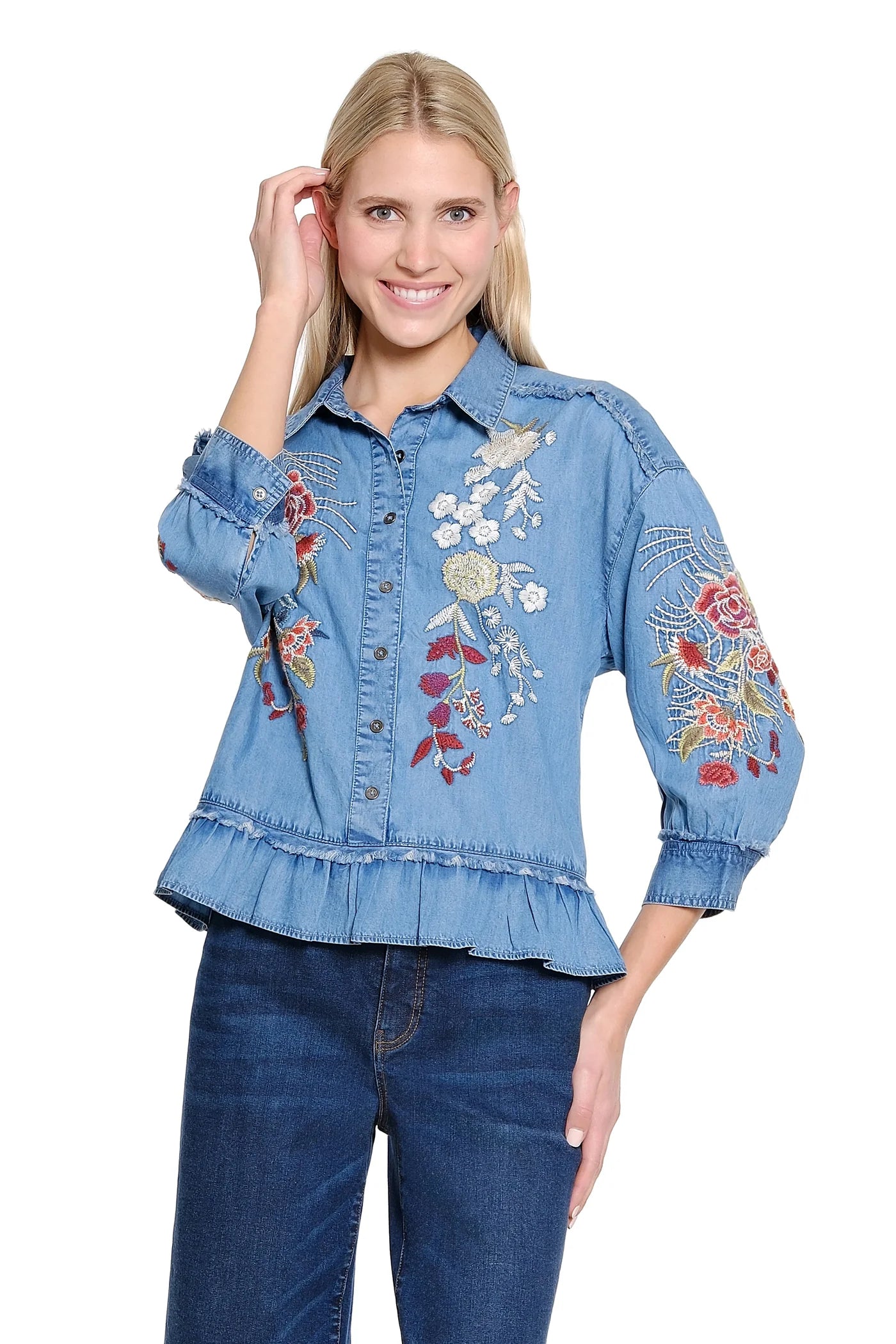 The Embroidered Denim Top & Rose Wide-Leg Crop Bundle