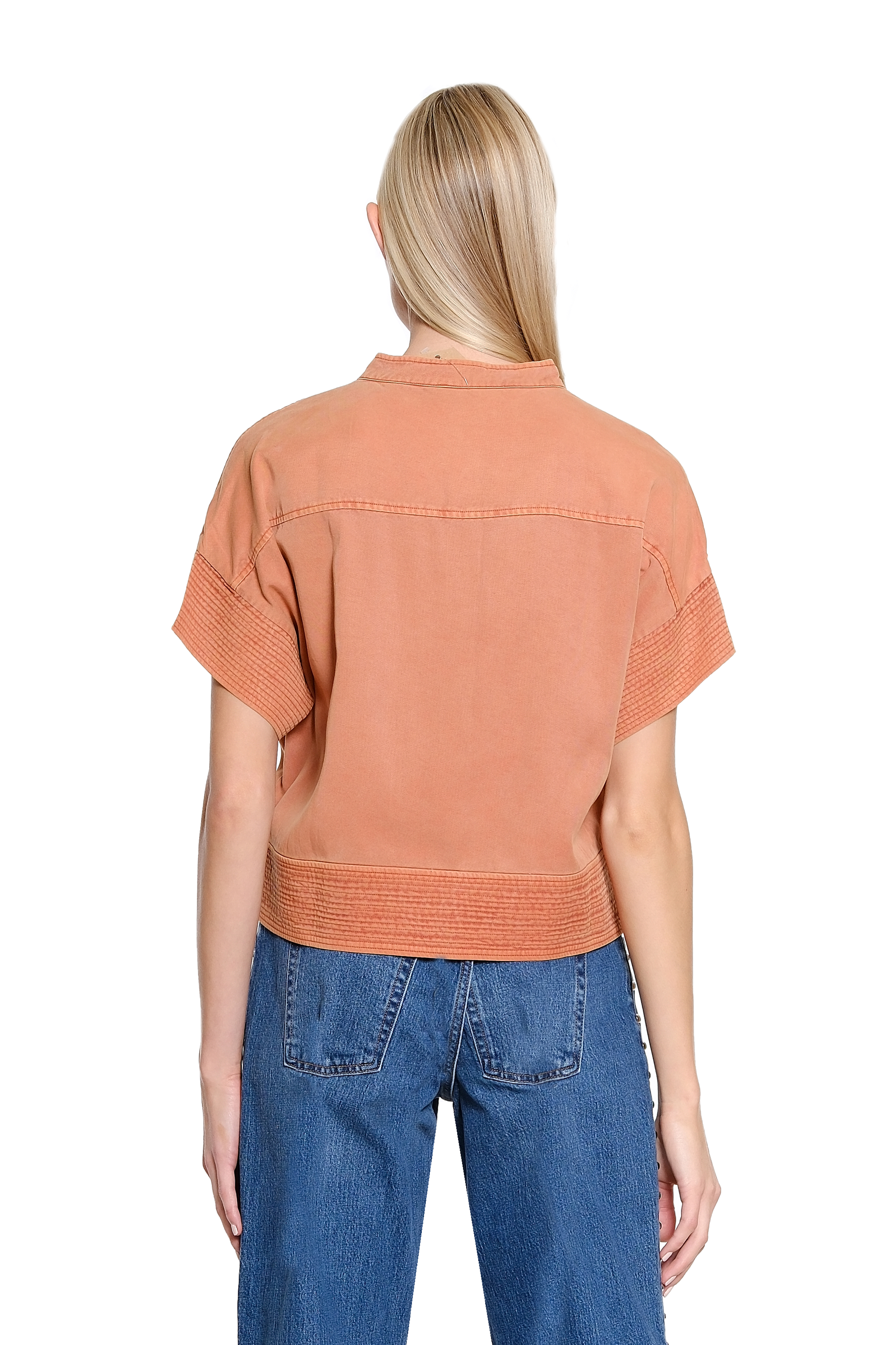 Button Front Trapunto Stitch Shirt - Rust
