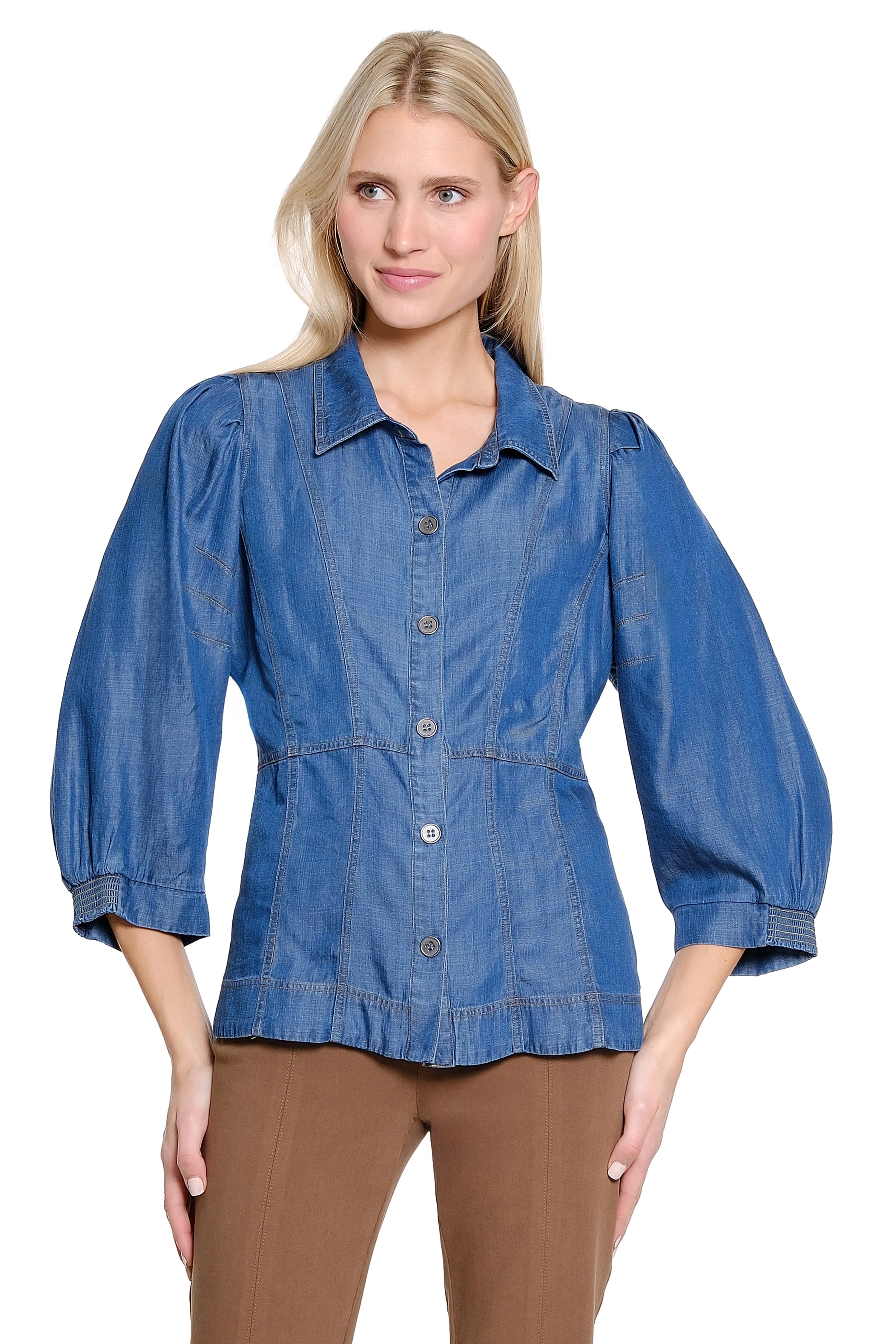 Fitted Chambray Shirt - Medium Blue