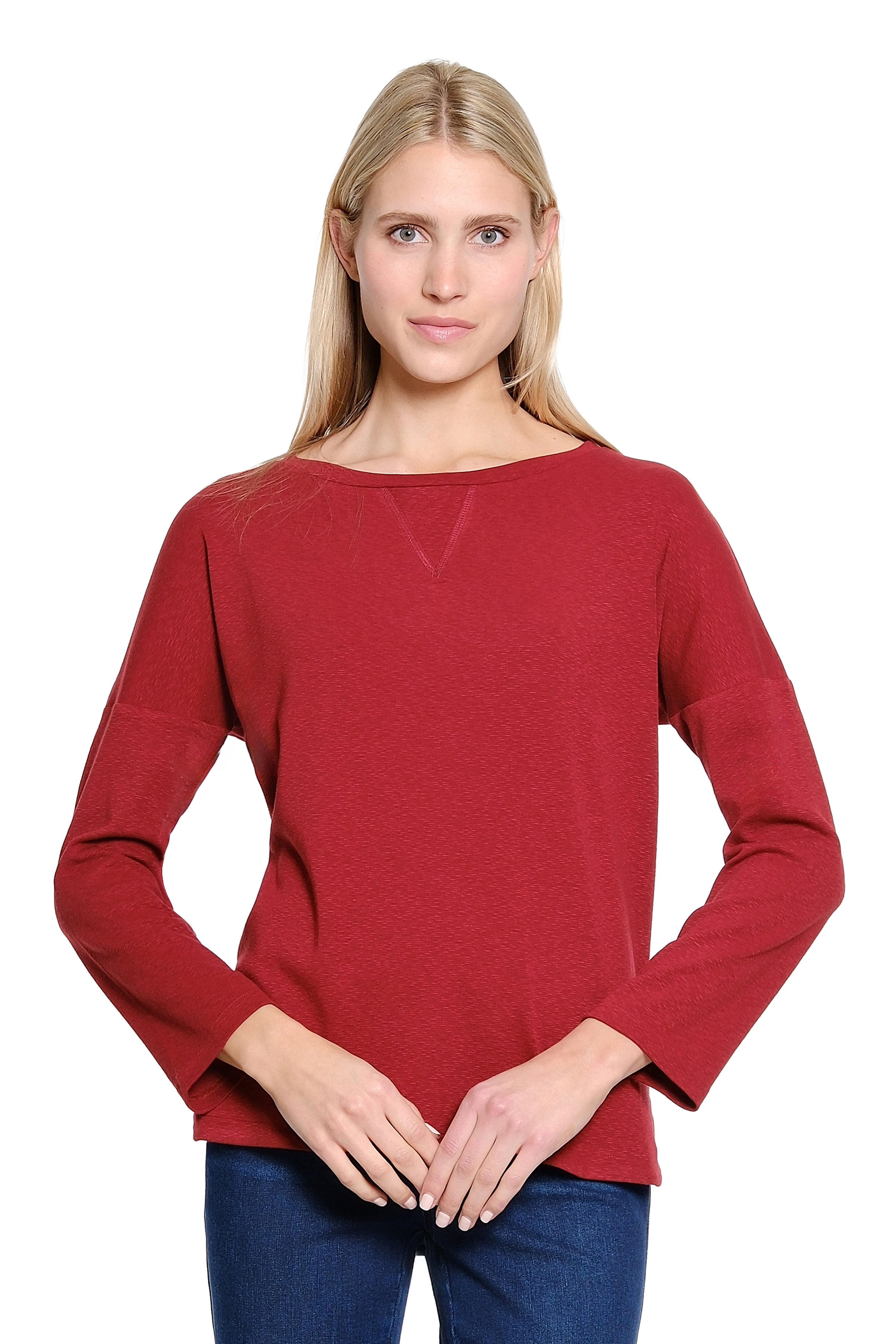 Rib Knit Long Sleeve Top - Brick