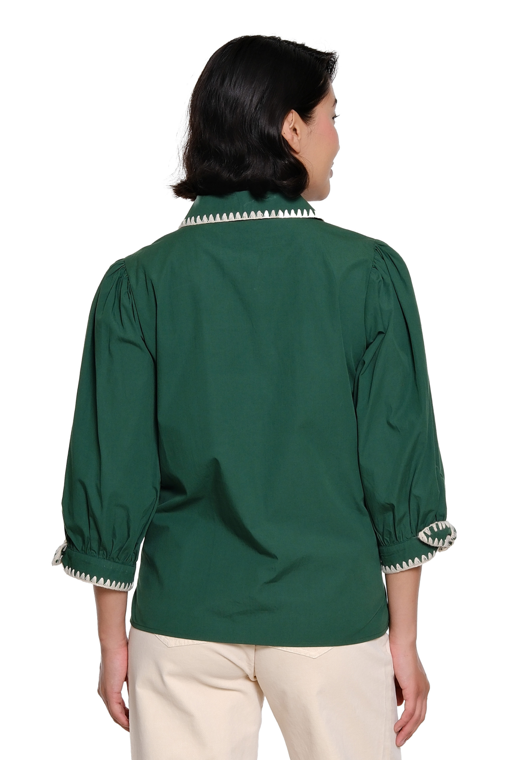 Green Split Neck Popover with Crochet Trim