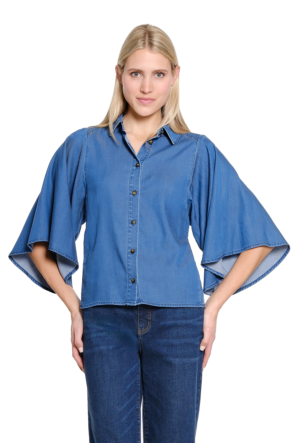 Dark Indigo Cape Sleeve Denim Top