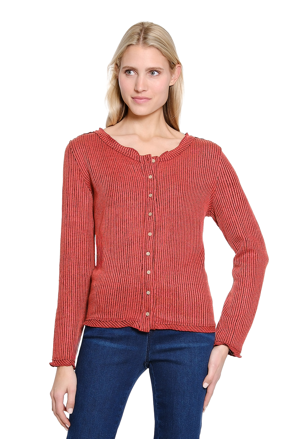 Brick Stripe Knit Button Up Top