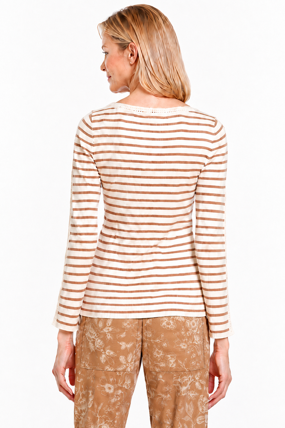 Natural Stripe Sweater with Crochet Trim