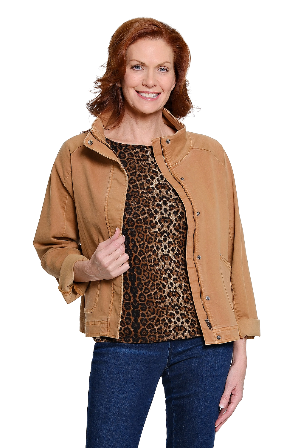 Brown Zip Front Raglan Sleeve Jacket