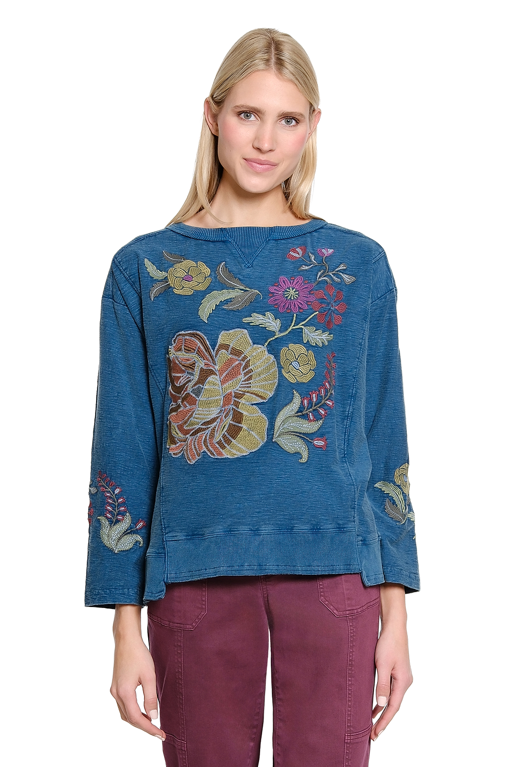 Blue Garment Dyed Pieced Sweatshirt