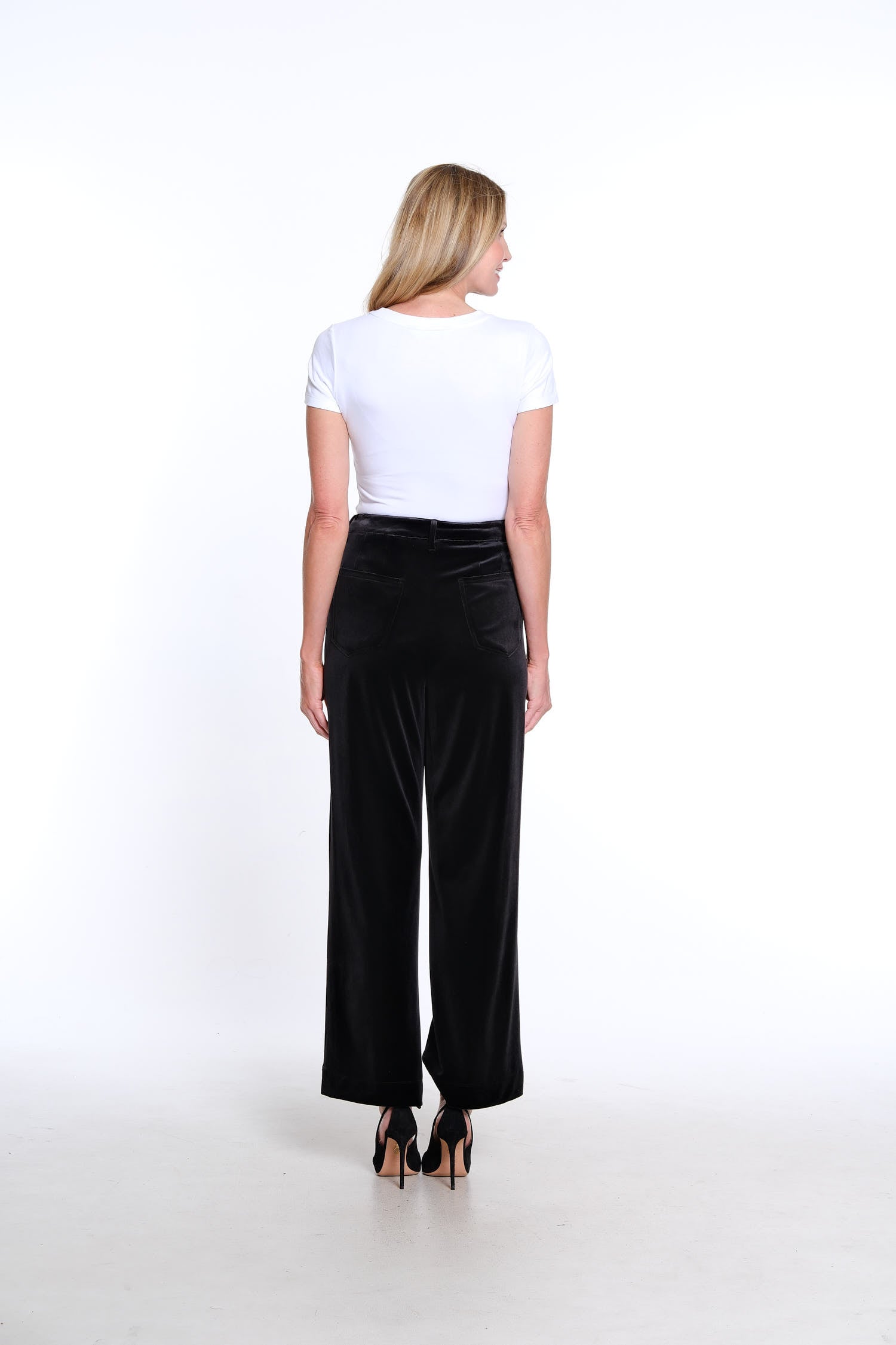 WIDE LEG VELVET 5 POCKET PANT - Black
