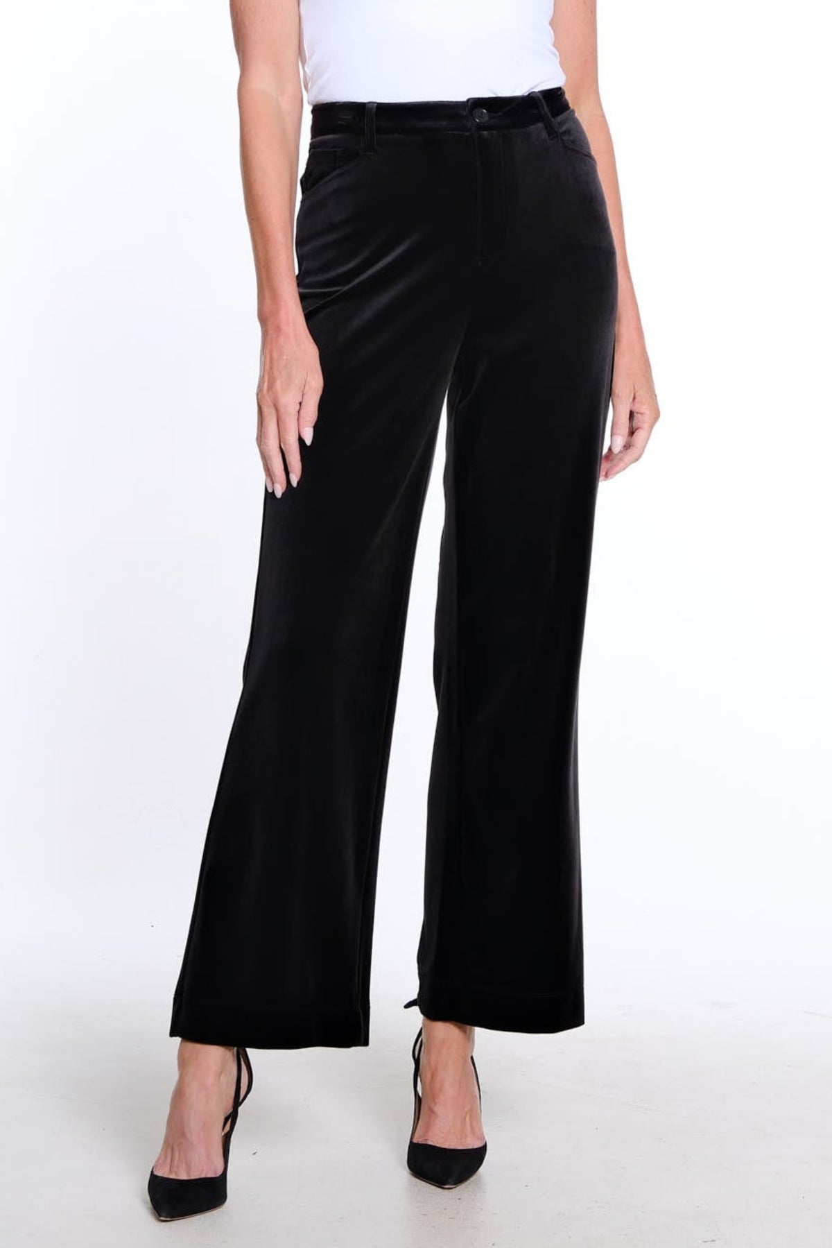 WIDE LEG VELVET 5 POCKET PANT - Black