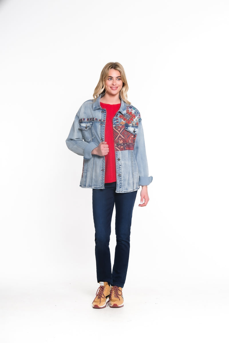 Embroidered Patch Shirt Jacket - Indigo