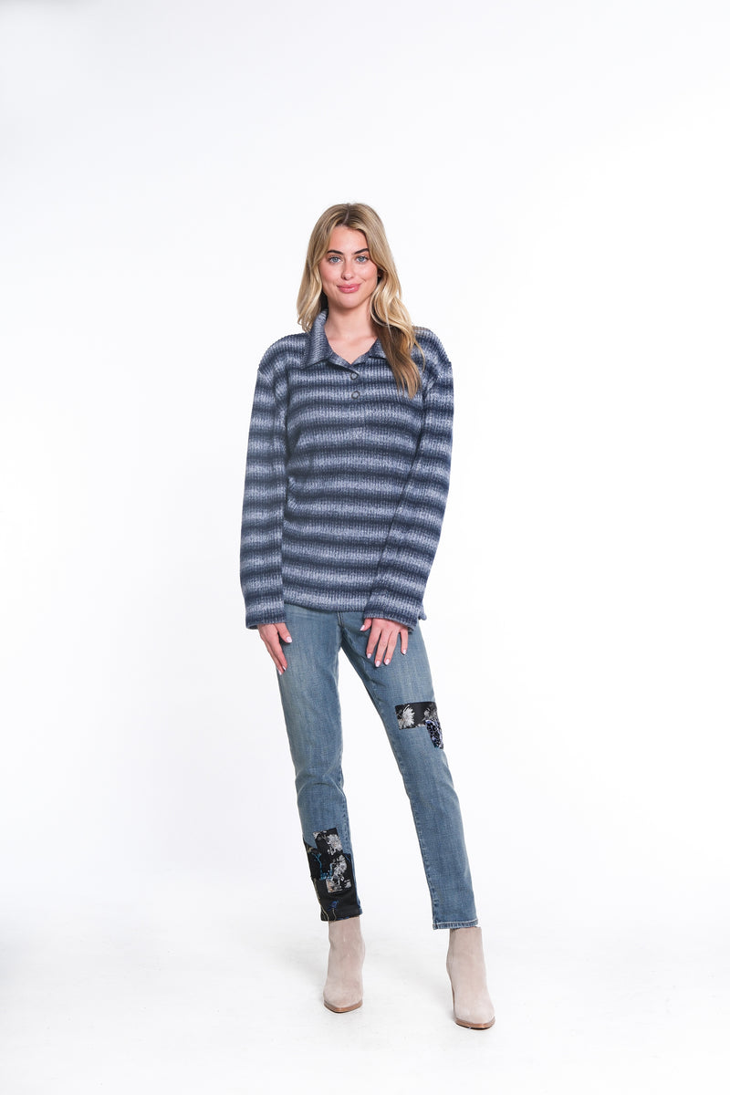 Ombre Polo Top - Heather Blue