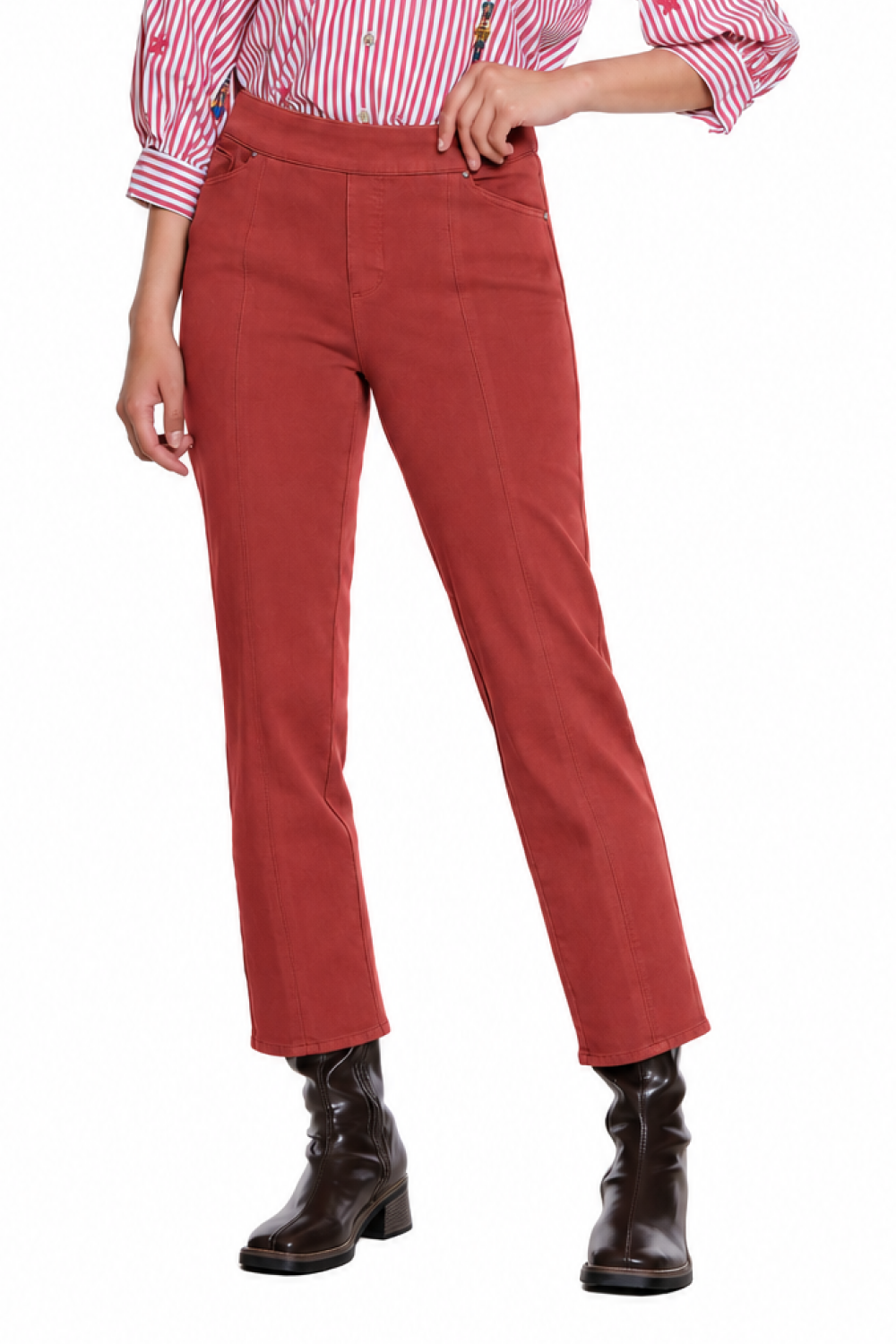 Dark Rust Pull-On Straight Leg Ankle Jean - Missy