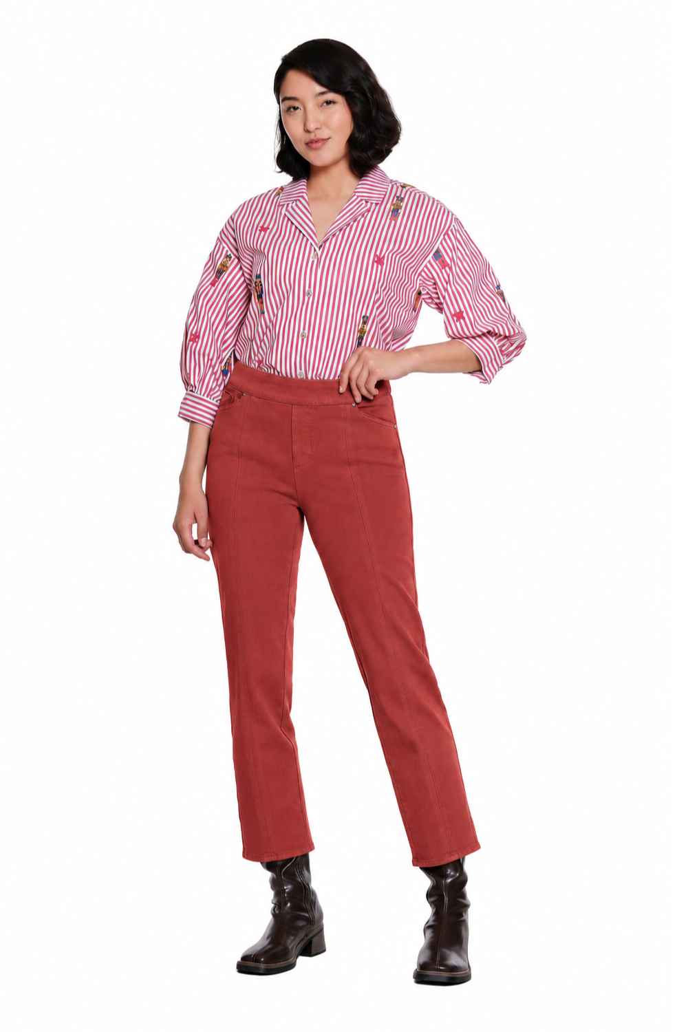 Dark Rust Pull-On Straight Leg Ankle Jean - Missy