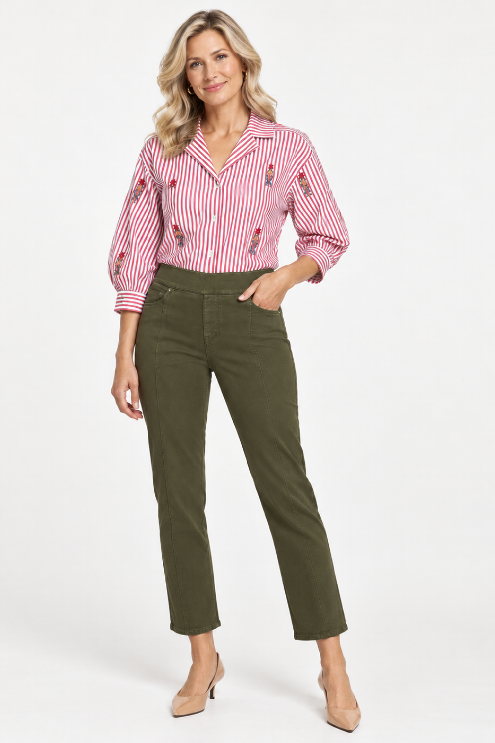 Dark Olive Pull-On Straight Leg Ankle Jean - Missy