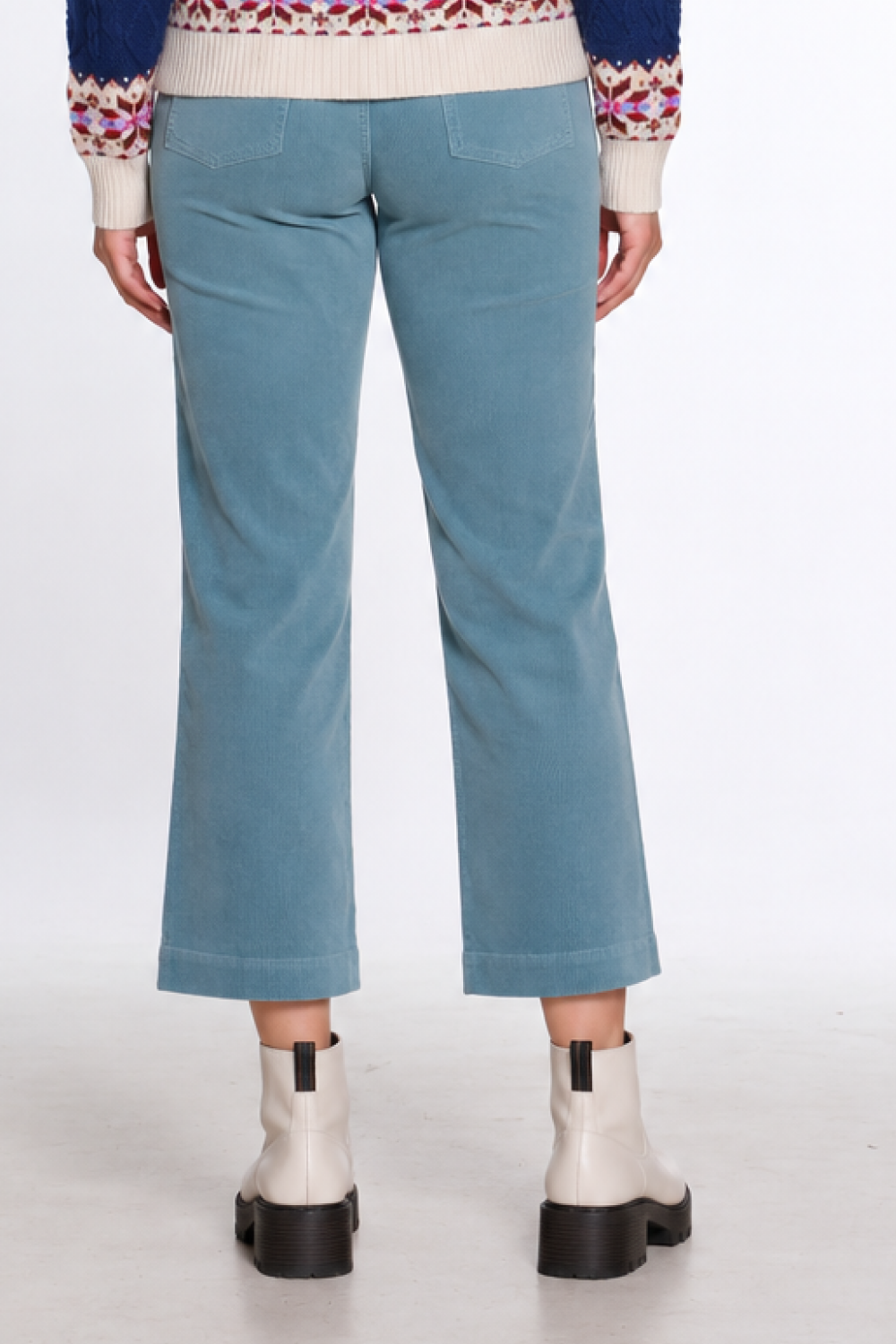 Dusty Turquoise Velveteen Wide Leg Crop Pant - Missy