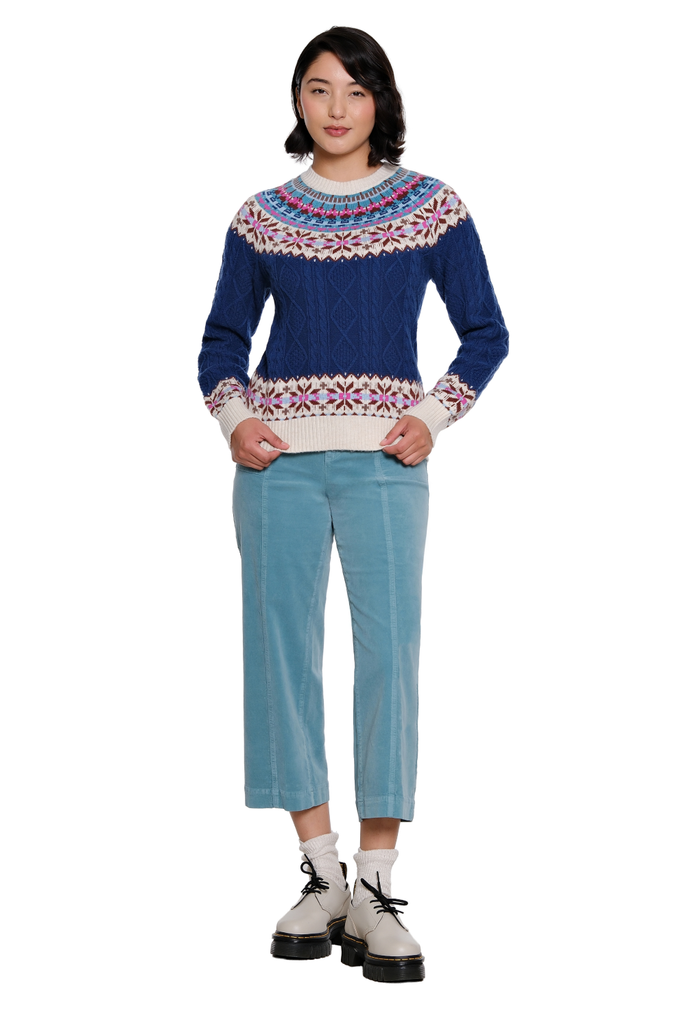 Dusty Turquoise Velveteen Wide Leg Crop Pant - Missy