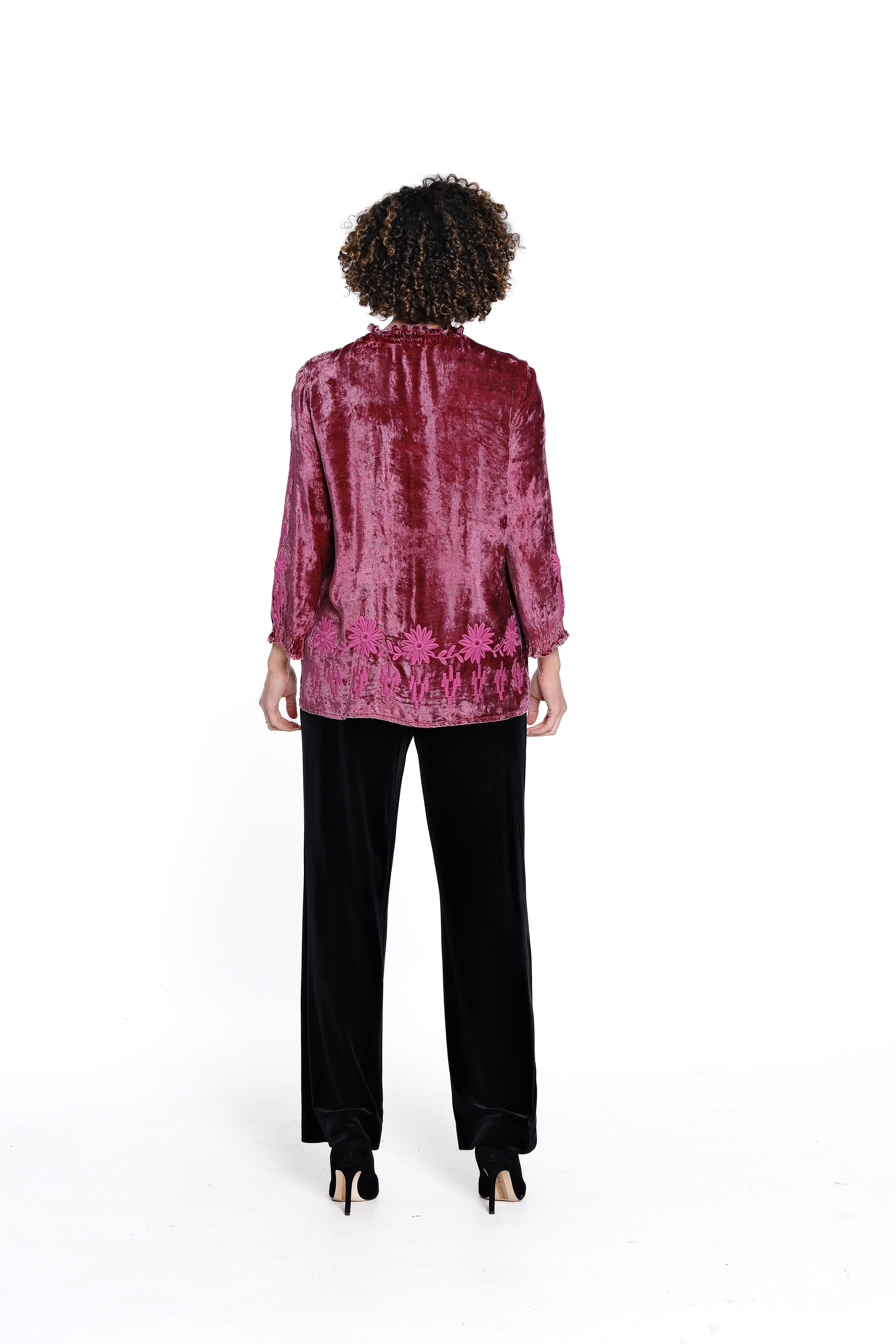 Velvet Tie-Neck Top - Antique Plum