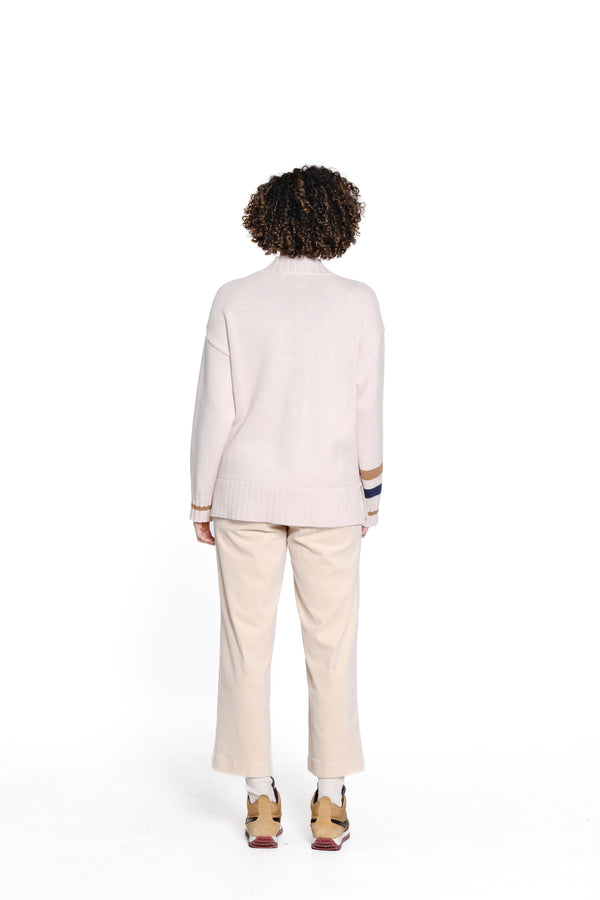 V-Neck Varsity Sweater - Natural
