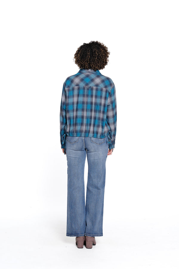 Plaid Button Up with Side Tie Detail - Multi